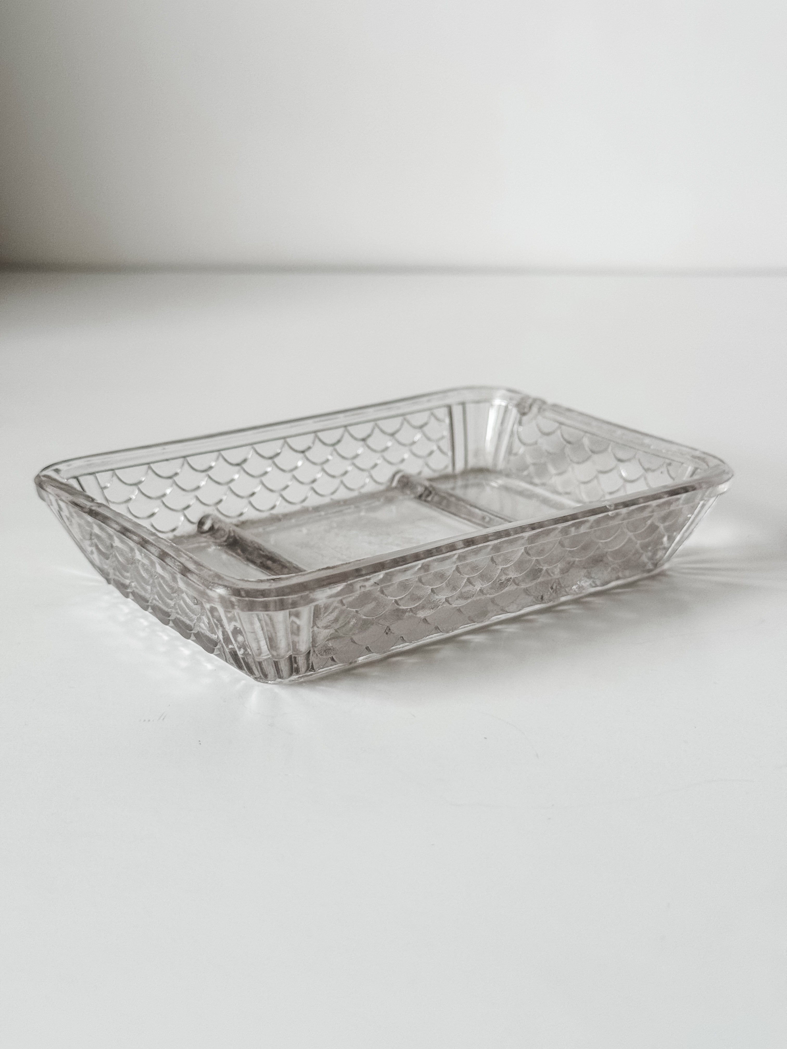 Vintage French Glass Soap Dish with French Soap