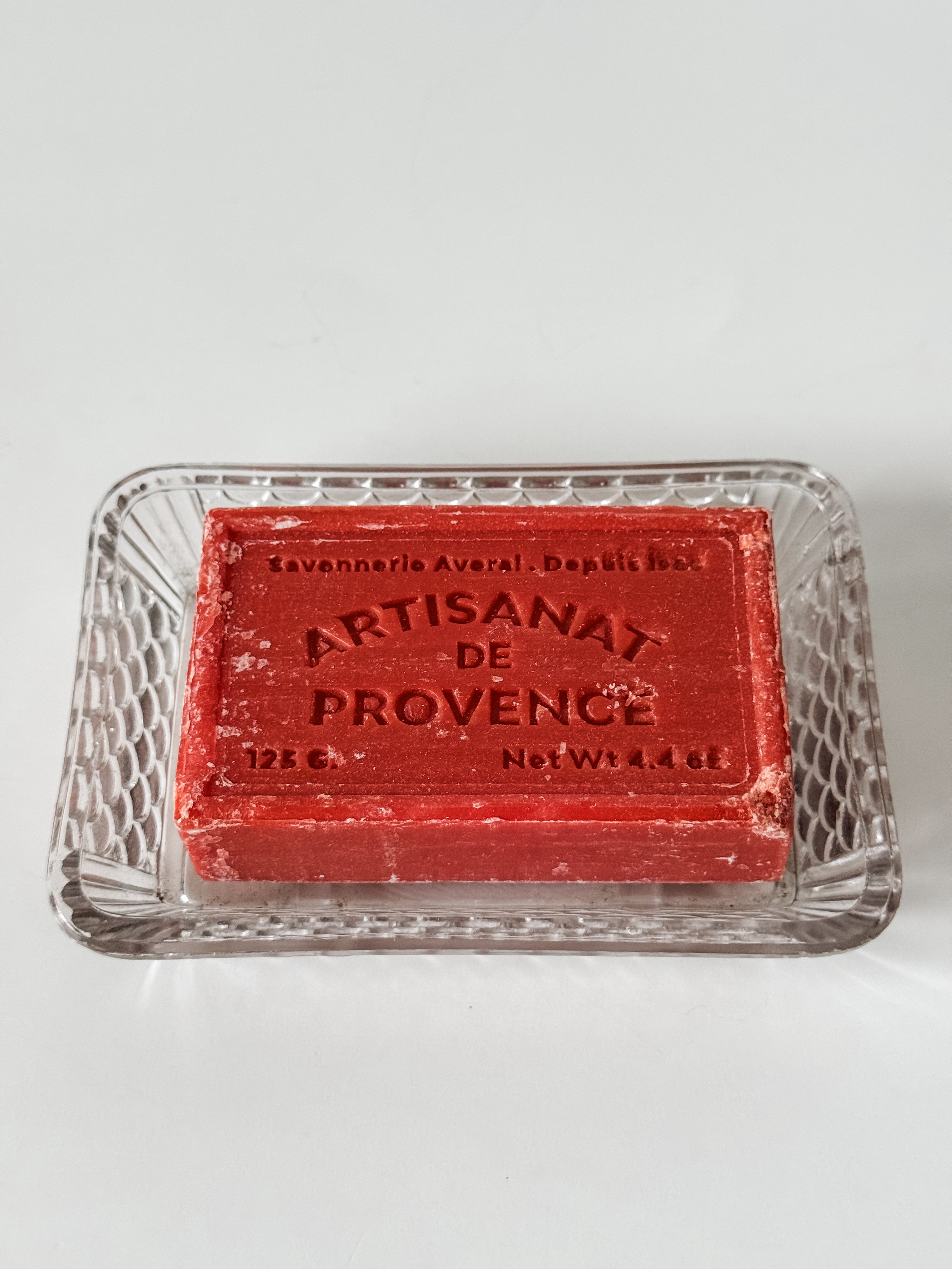 Vintage French Glass Soap Dish with French Soap