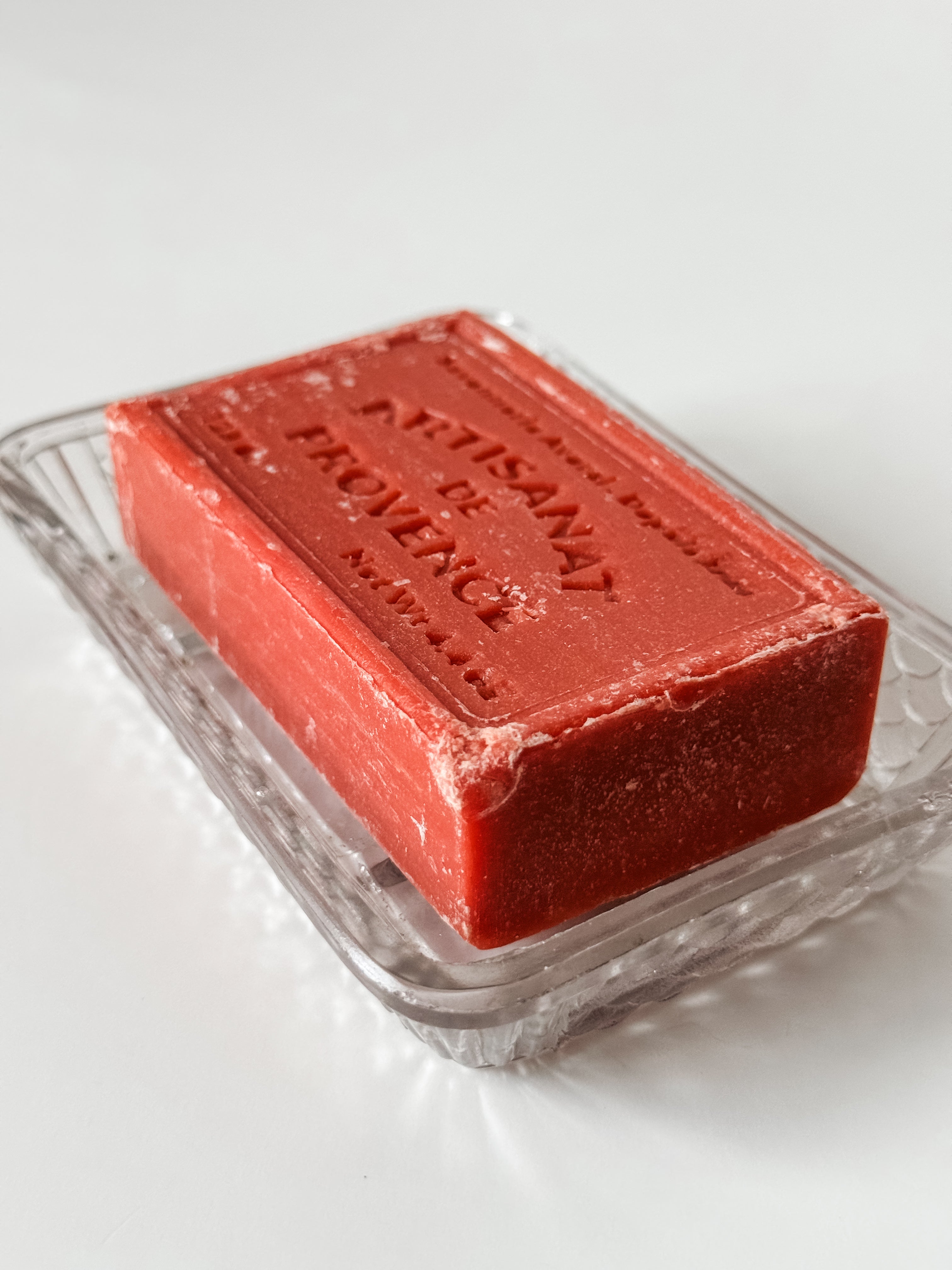 Vintage French Glass Soap Dish with French Soap