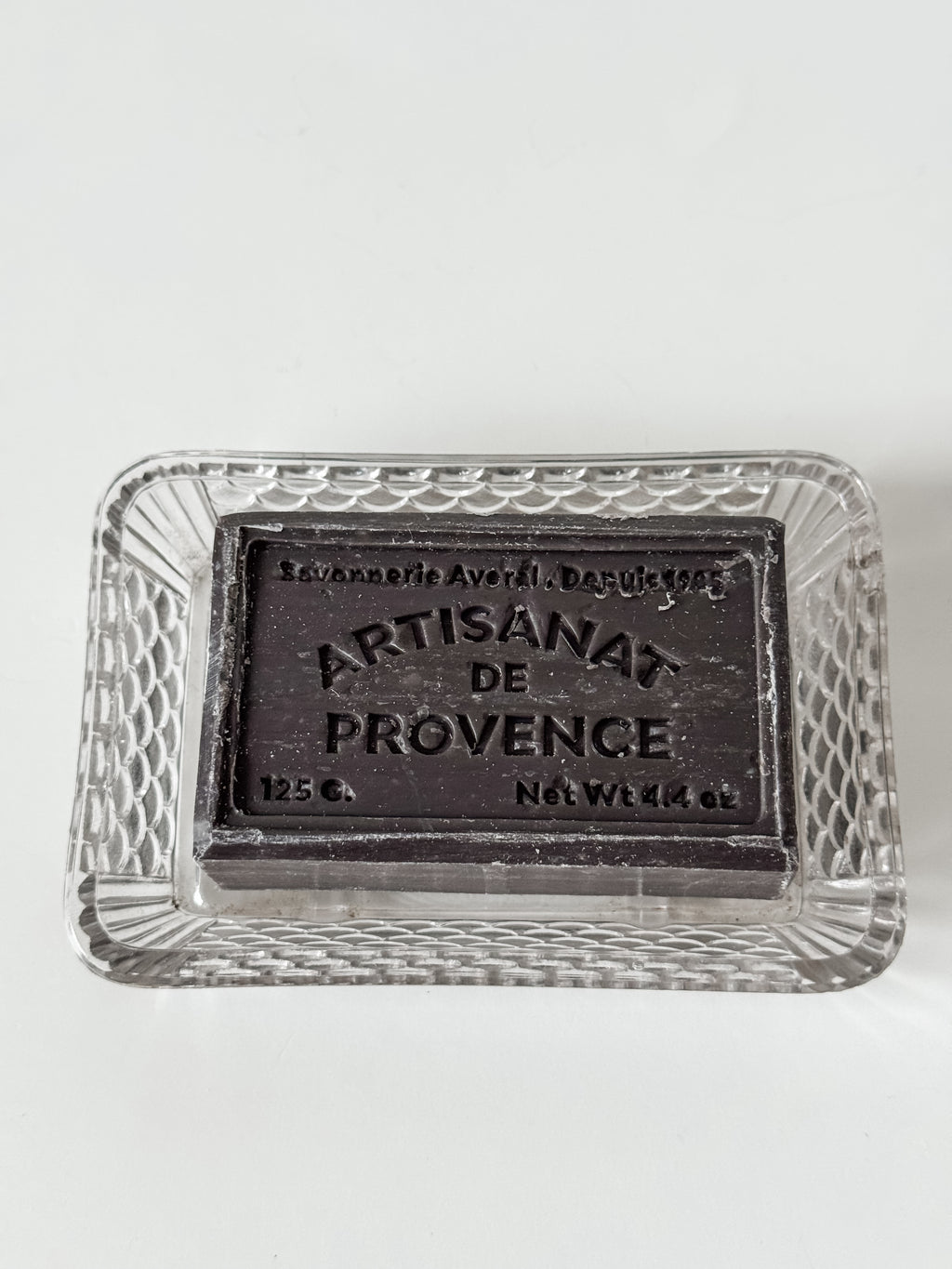 Vintage French Glass Soap Dish with French Soap