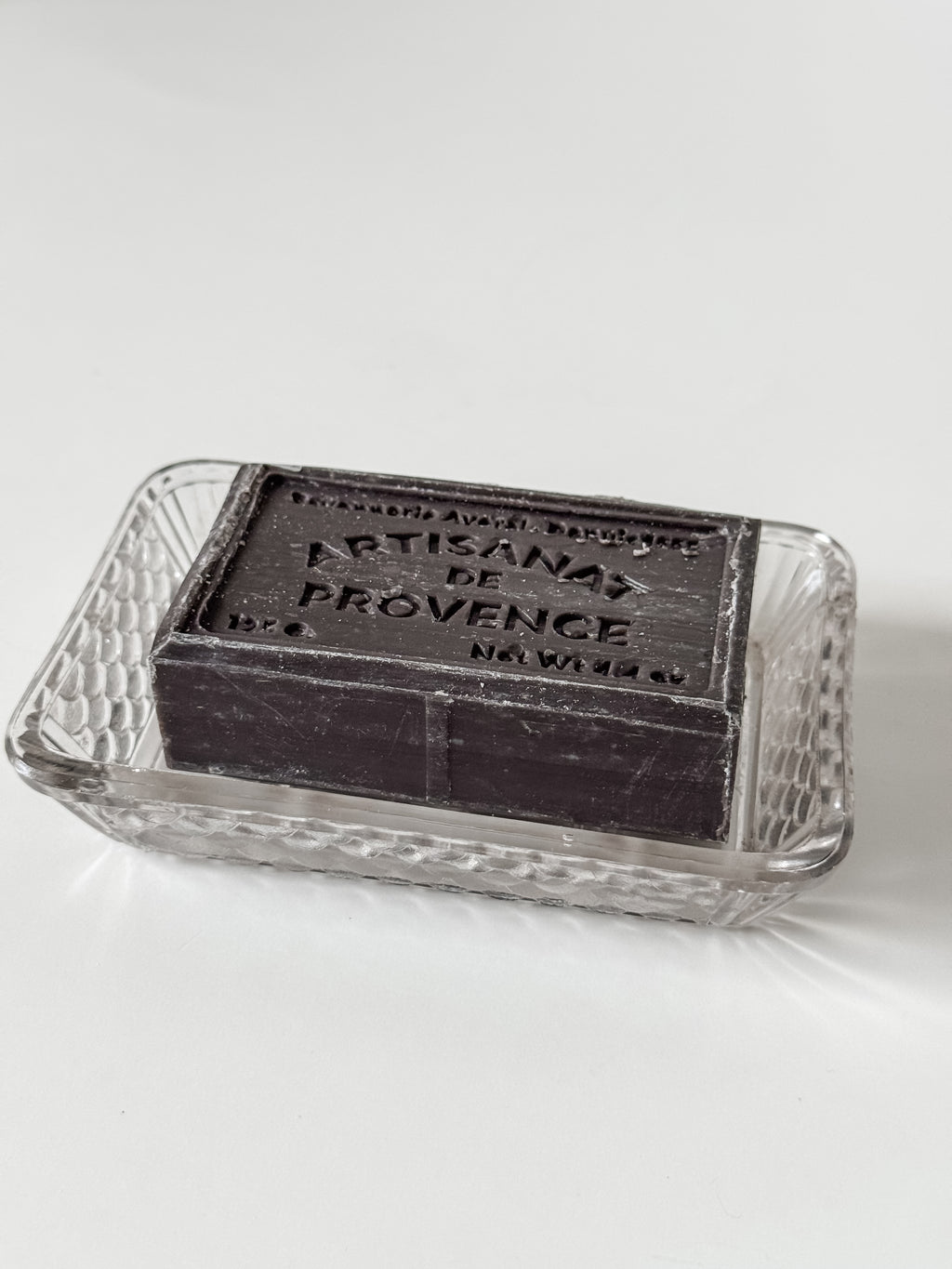 Vintage French Glass Soap Dish with French Soap