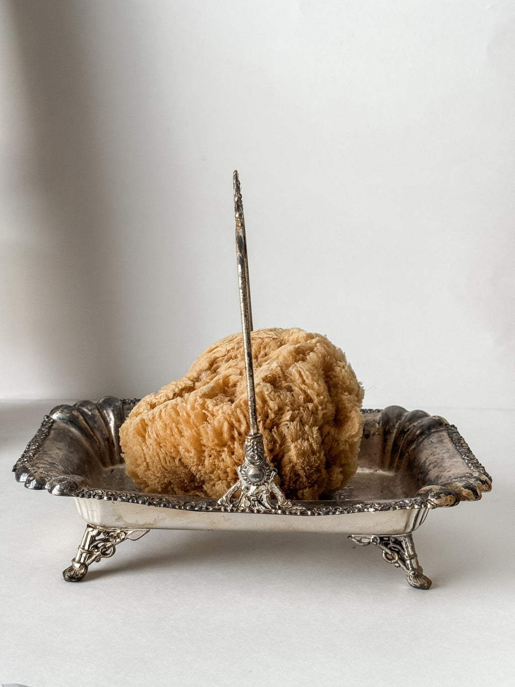 Vintage Silver Footed Dish With Handle And Patina