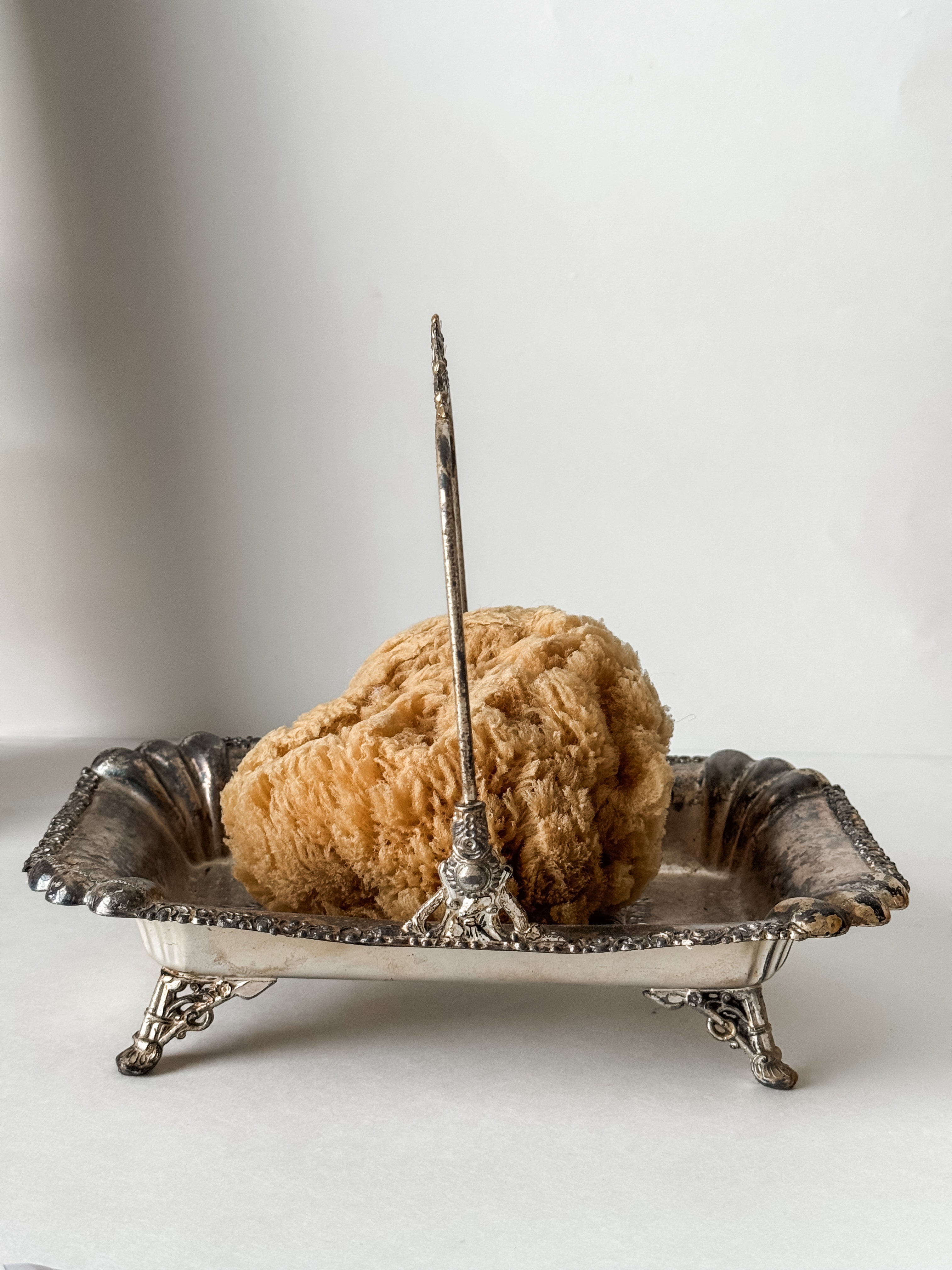 Vintage Silver Footed Dish With Handle And Patina