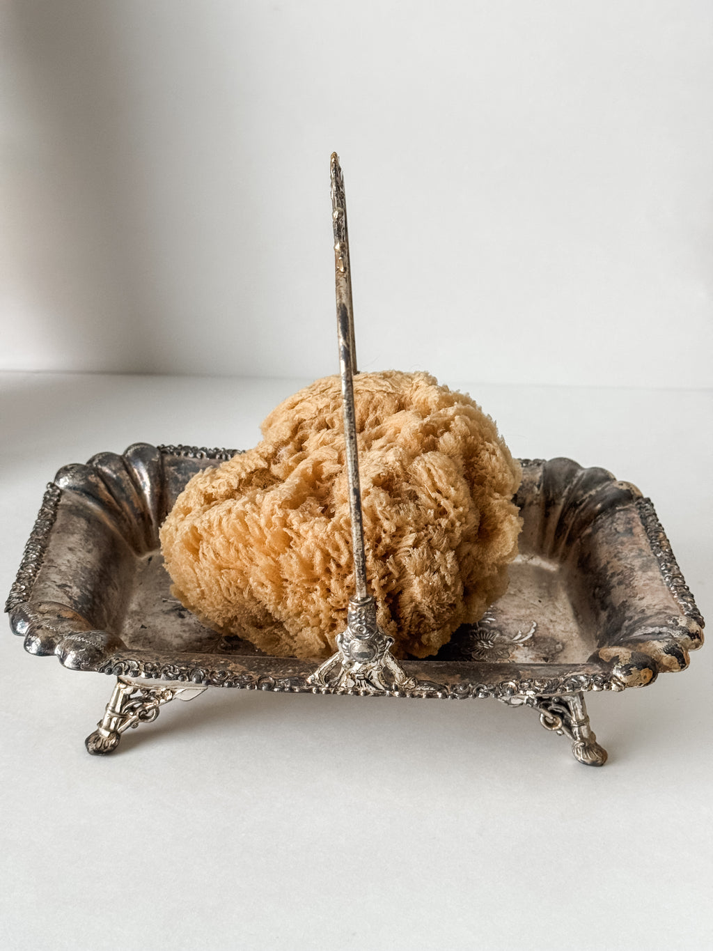 Vintage Silver Footed Dish With Handle And Patina