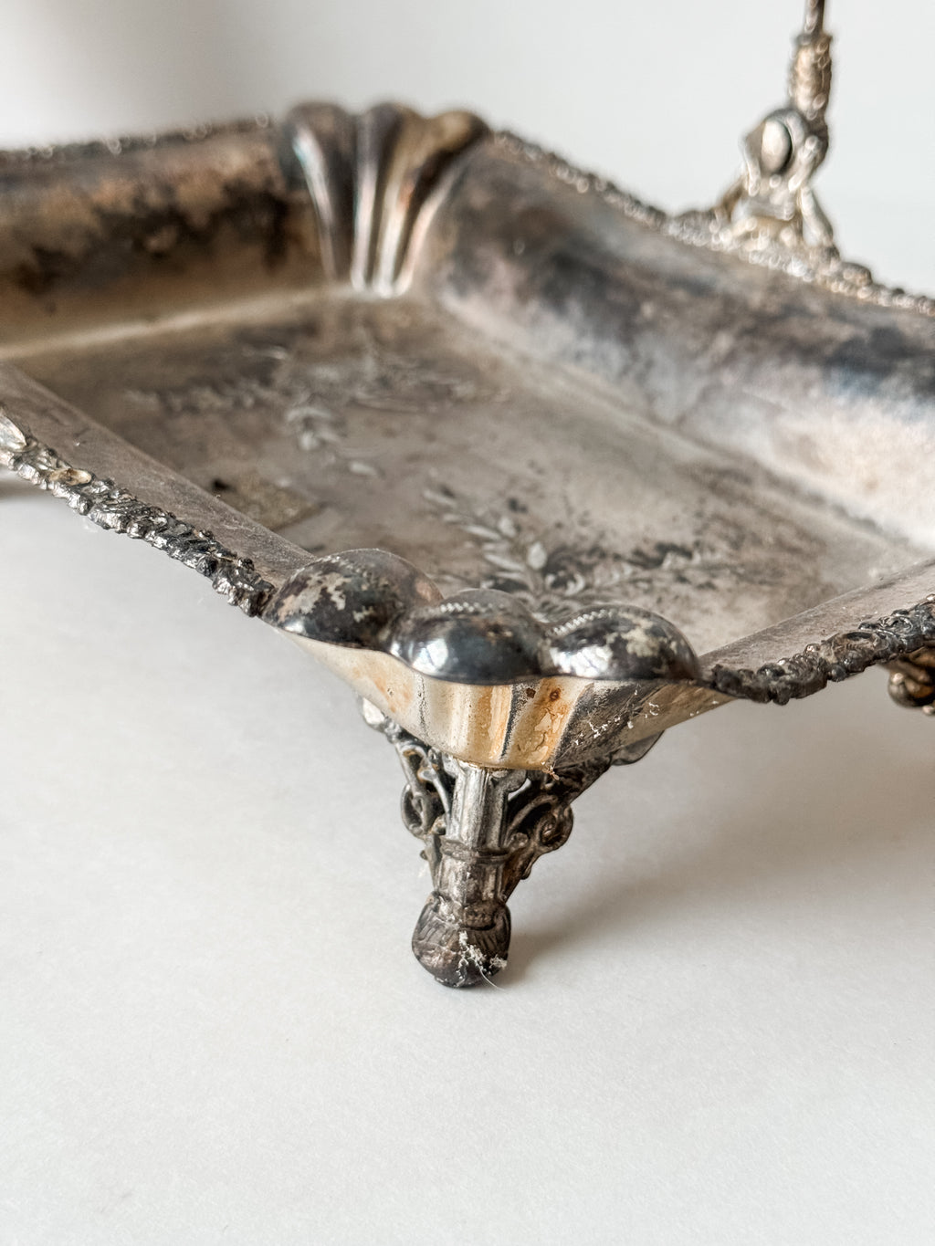 Vintage Silver Footed Dish With Handle And Patina
