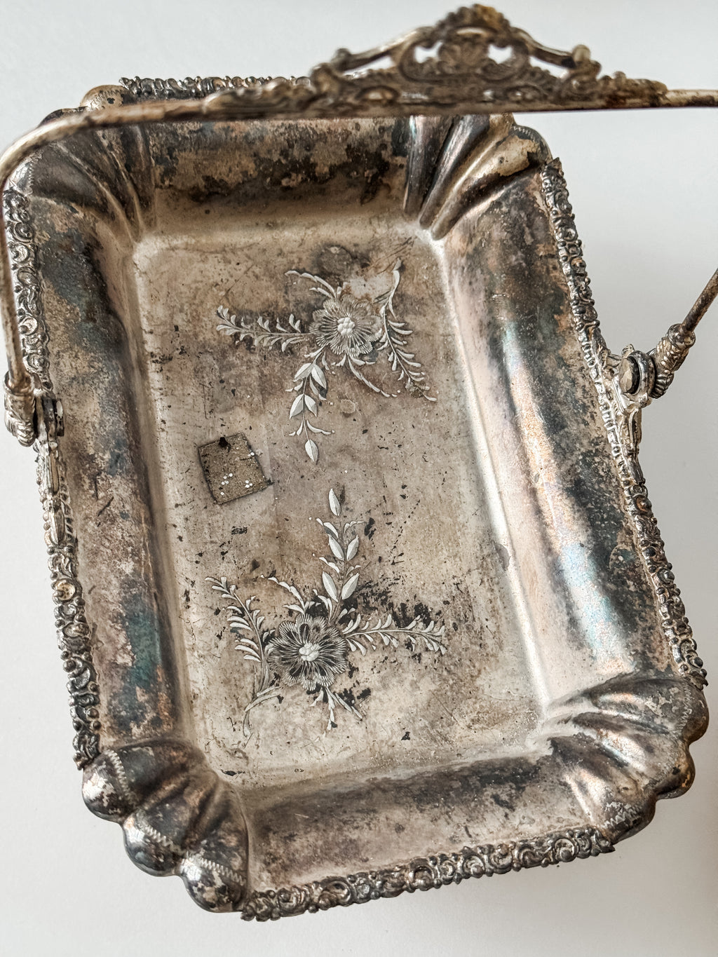Vintage Silver Footed Dish With Handle And Patina