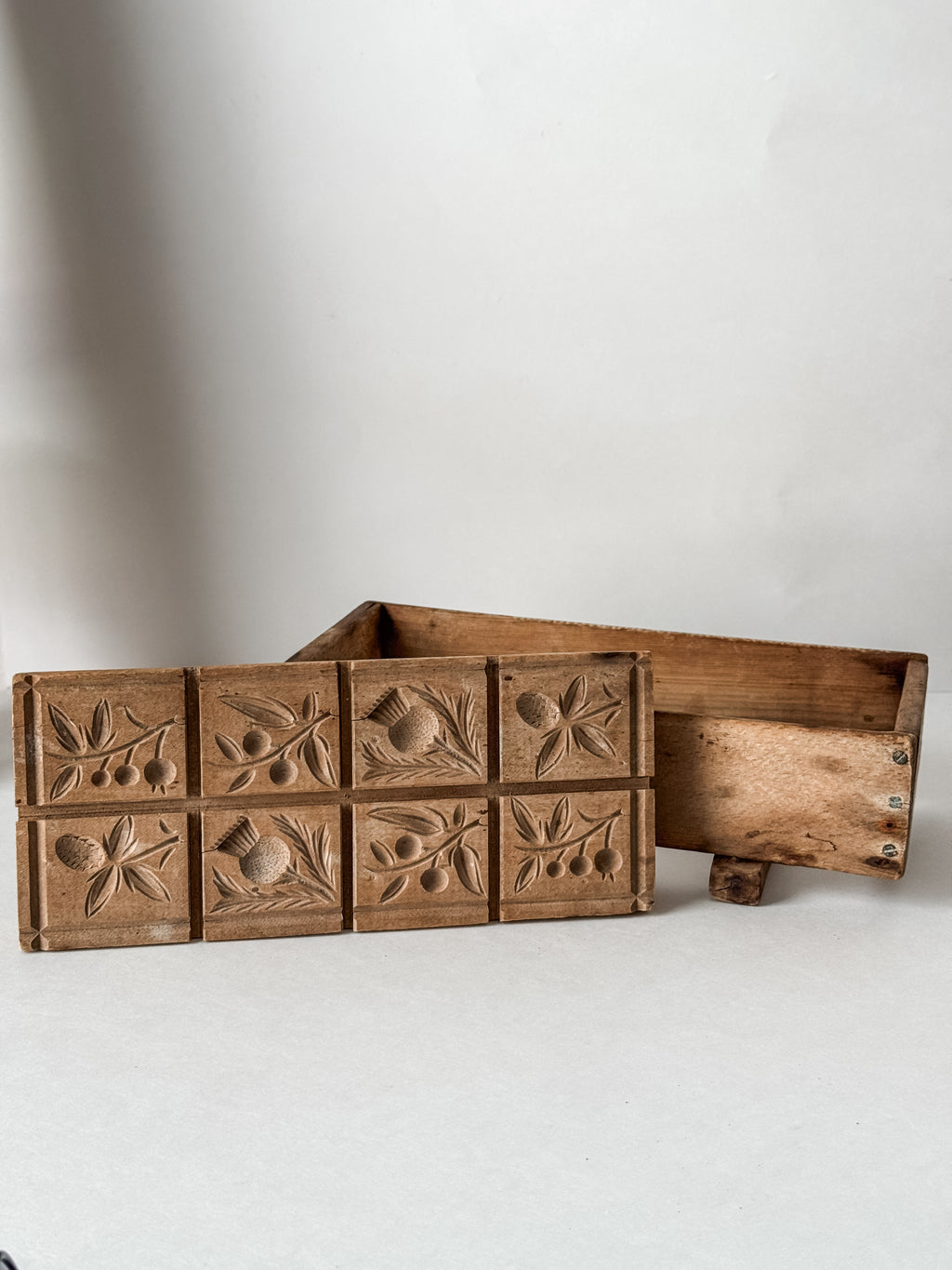 Antique 1800s Butter Or Maple Sugar Wood Carved Stamp With Mold