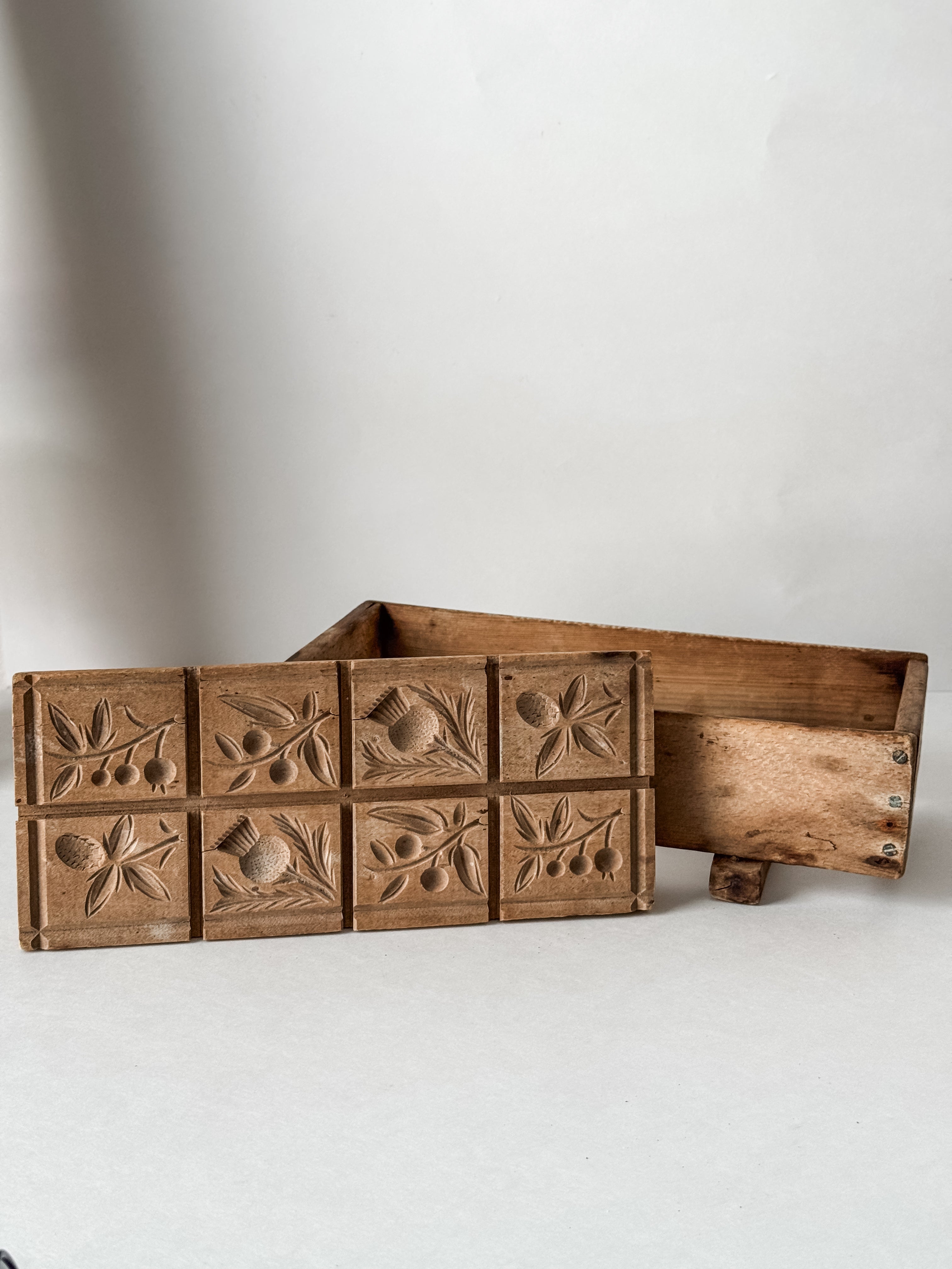 Antique 1800s Butter Or Maple Sugar Wood Carved Stamp With Mold