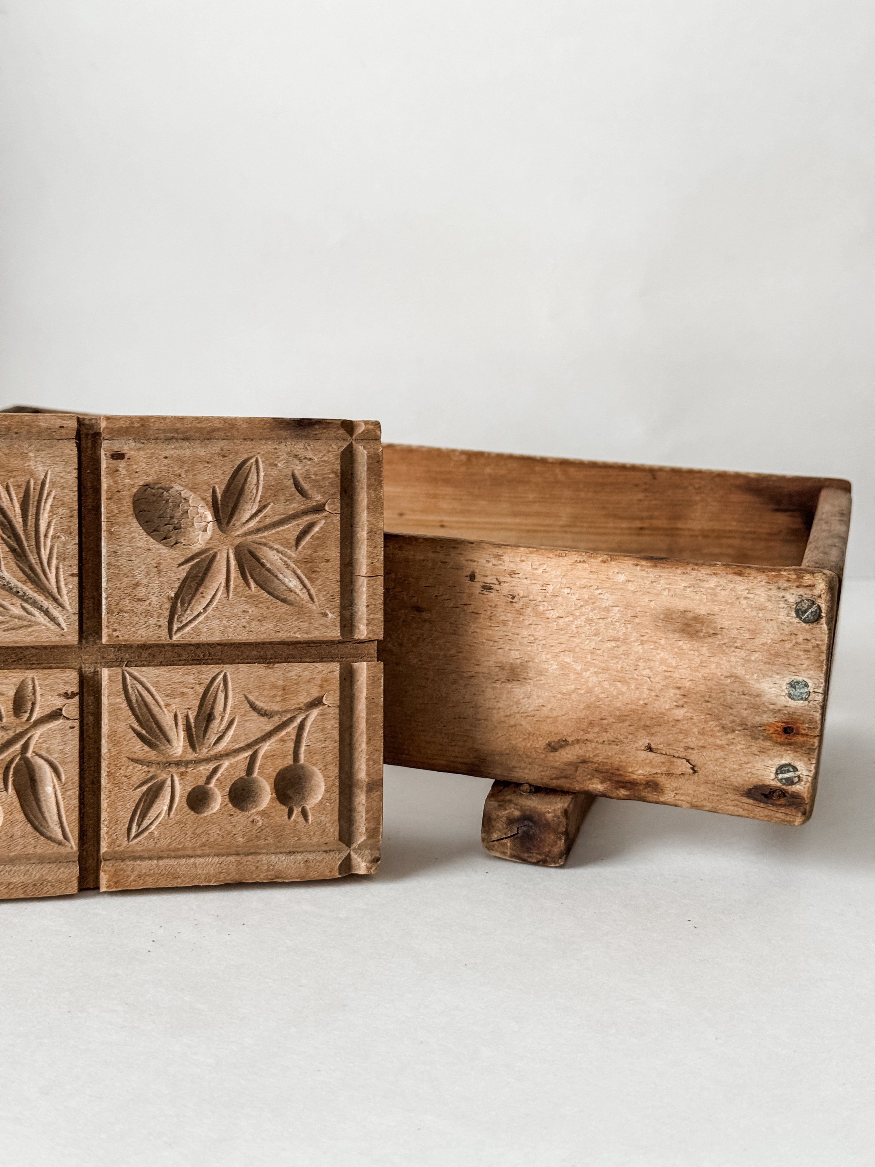 Antique 1800s Butter Or Maple Sugar Wood Carved Stamp With Mold