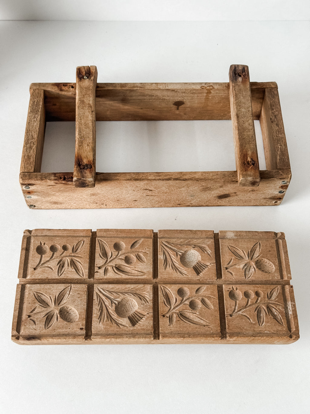 Antique 1800s Butter Or Maple Sugar Wood Carved Stamp With Mold