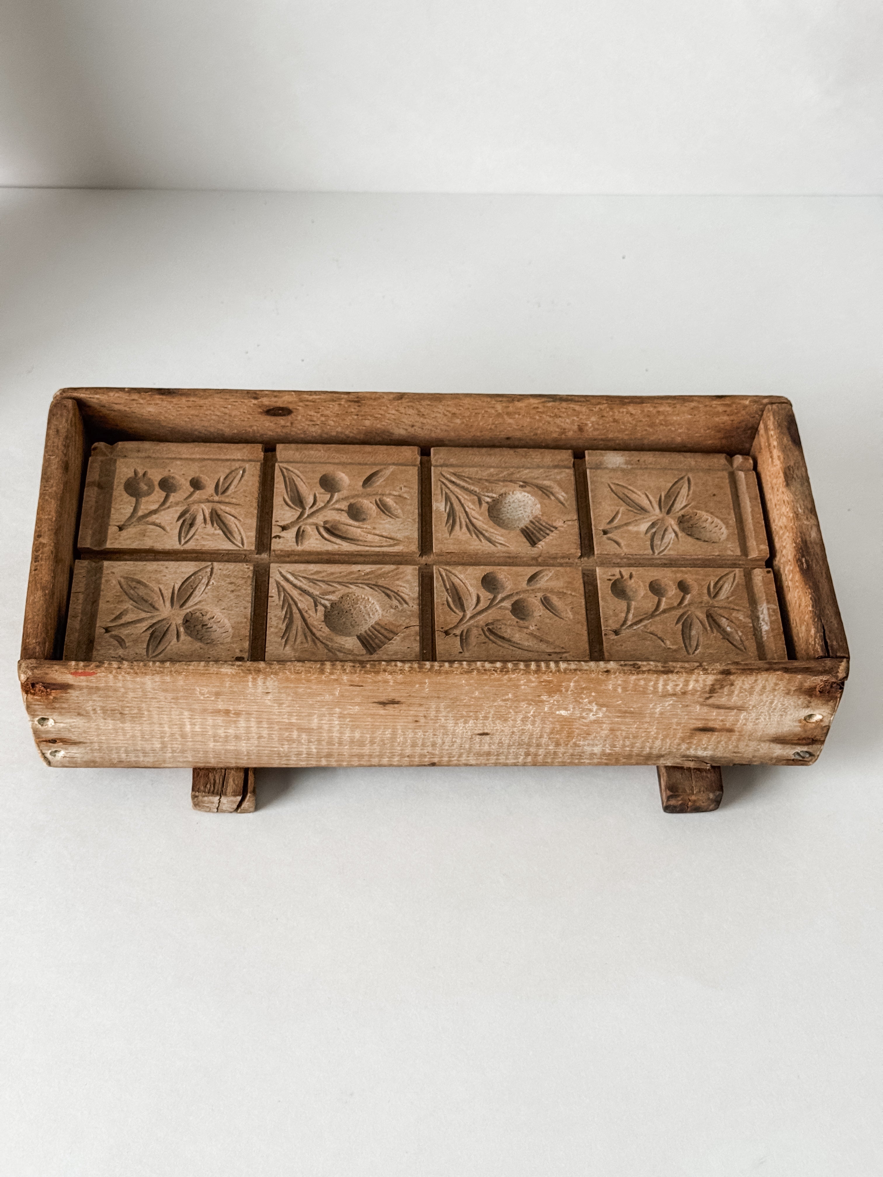 Antique 1800s Butter Or Maple Sugar Wood Carved Stamp With Mold
