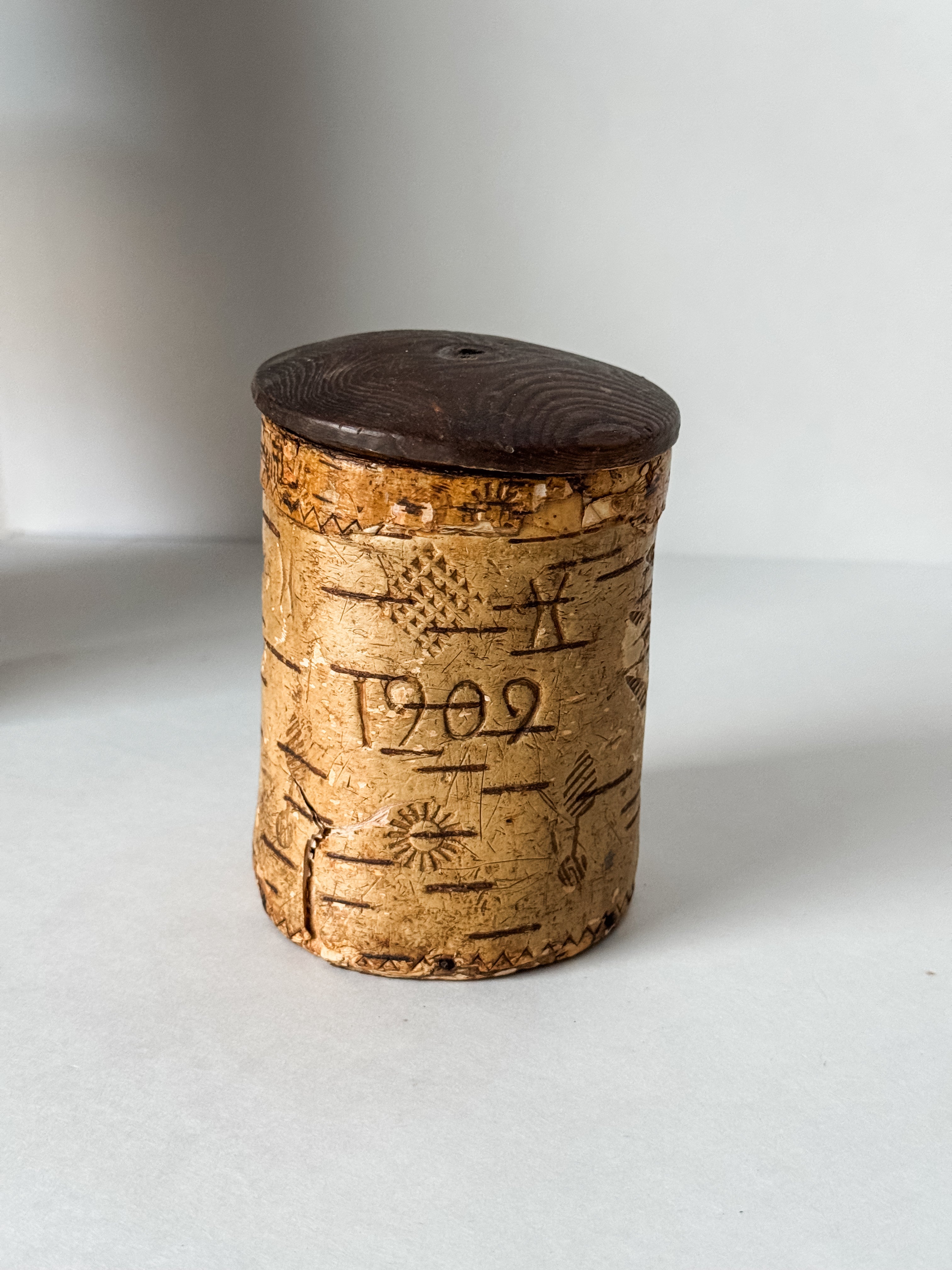 Antique Finnish Birch Bark Tobacco Box With Lid