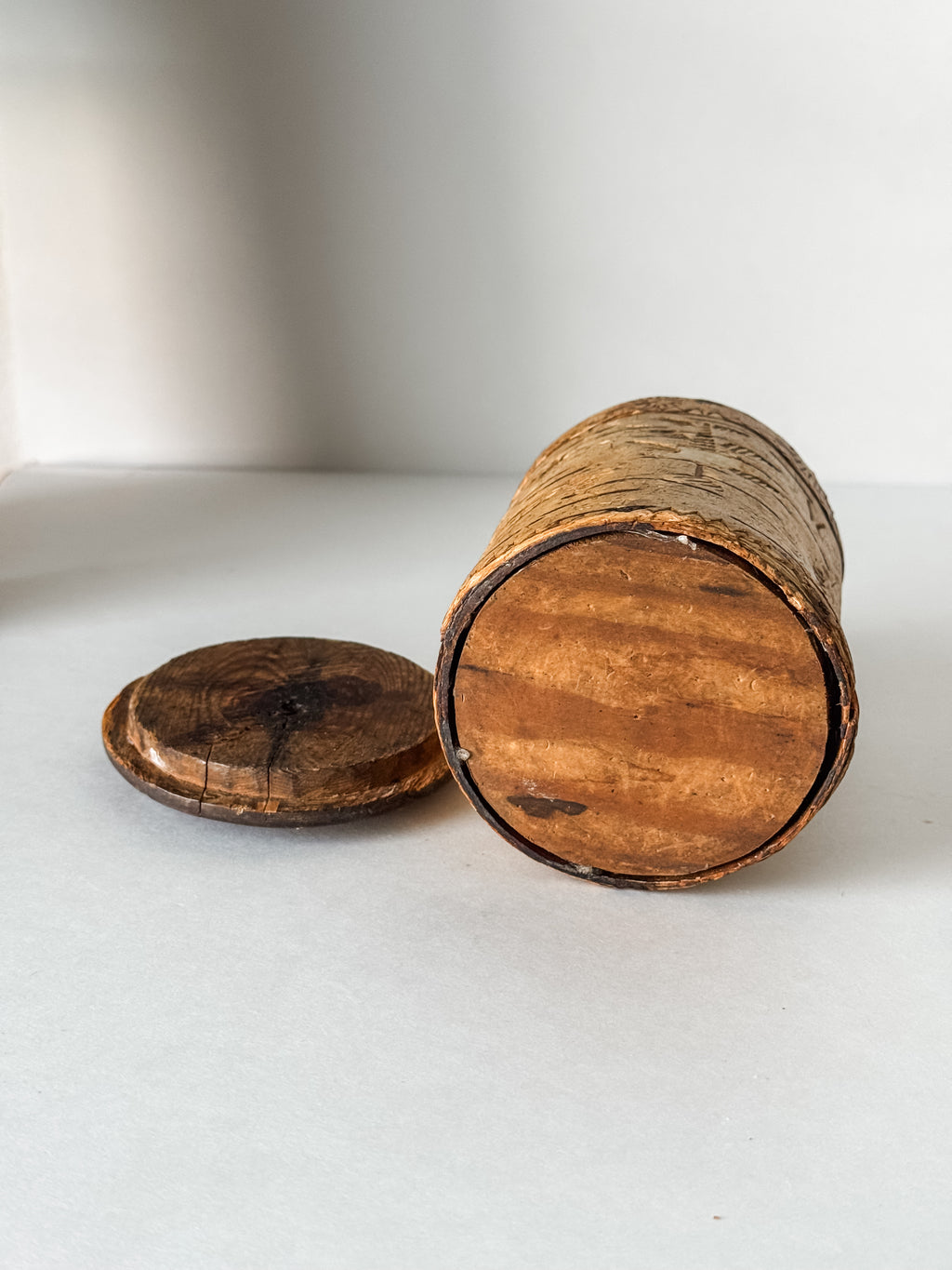 Antique Finnish Birch Bark Tobacco Box With Lid