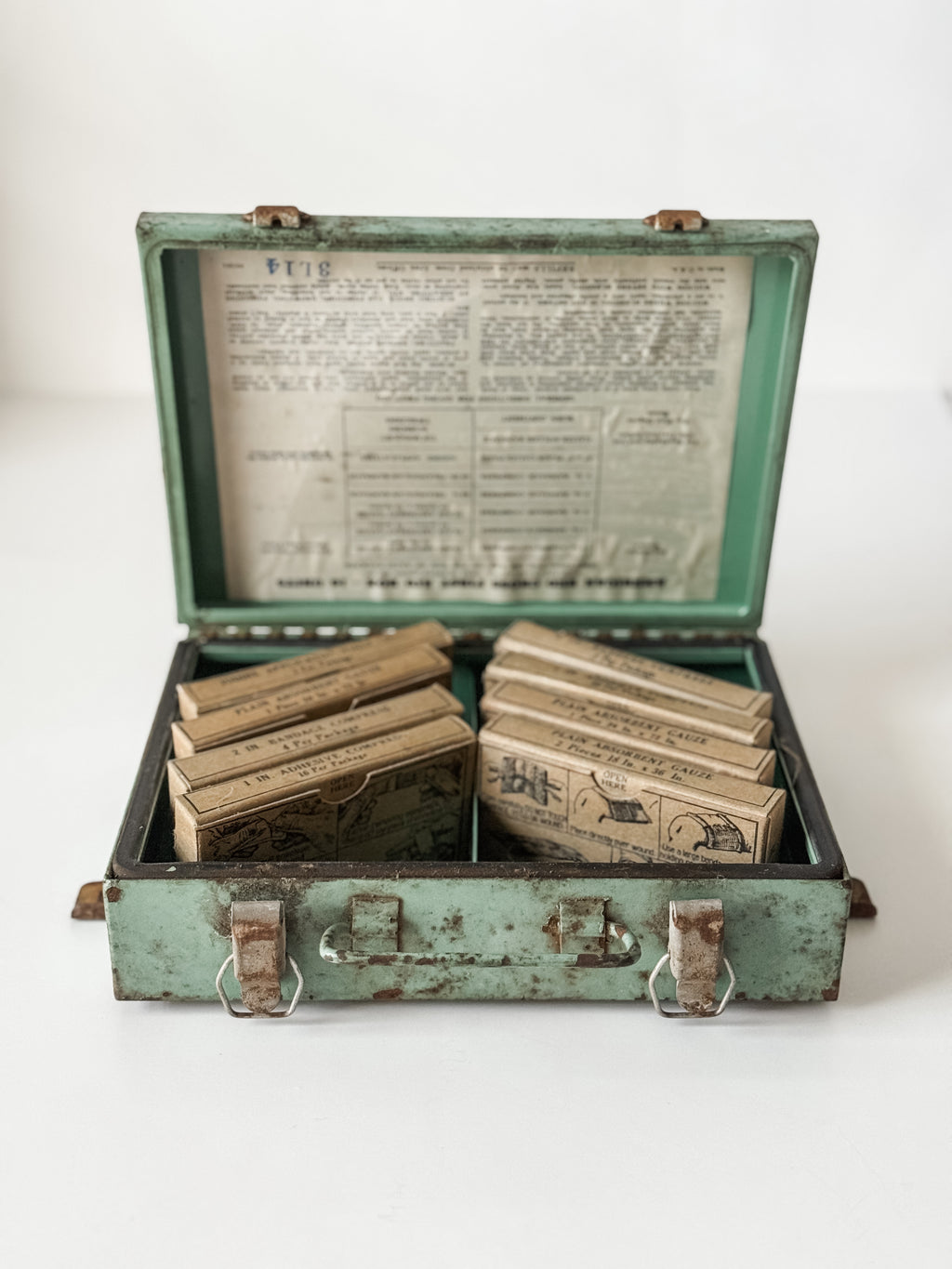 Vintage Metal Green and Red First Aid Kit