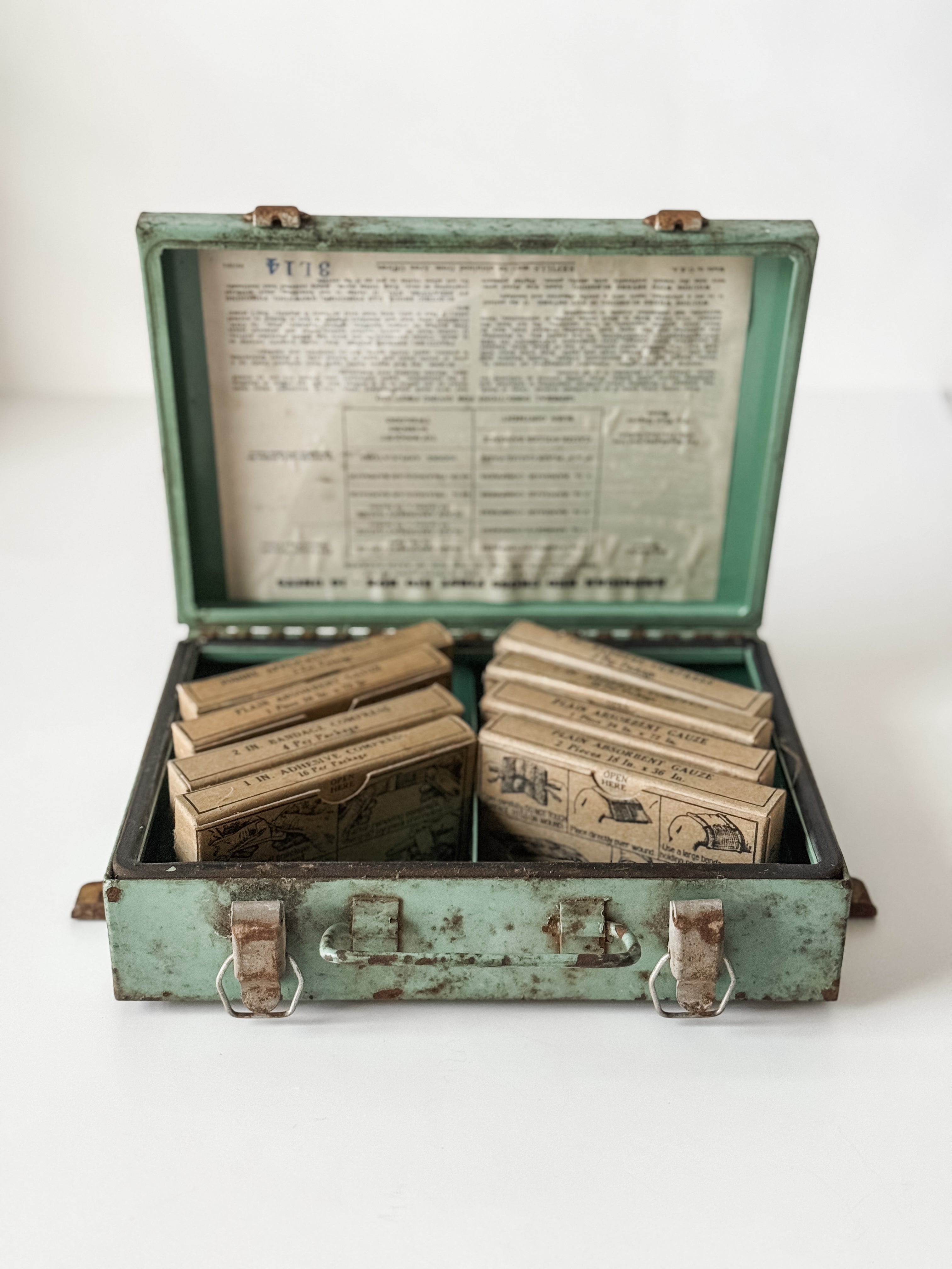 Vintage Metal Green and Red First Aid Kit