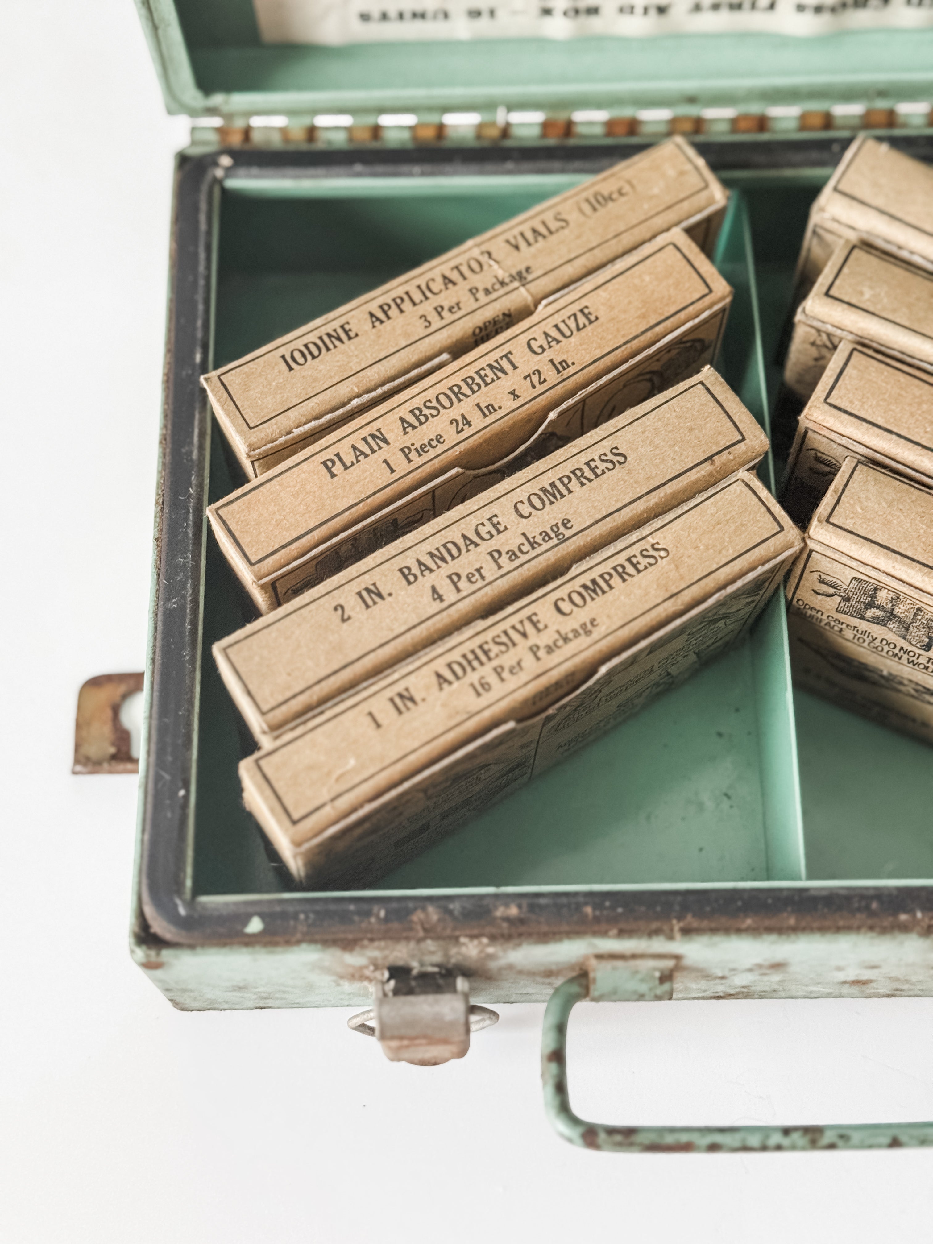 Vintage Metal Green and Red First Aid Kit