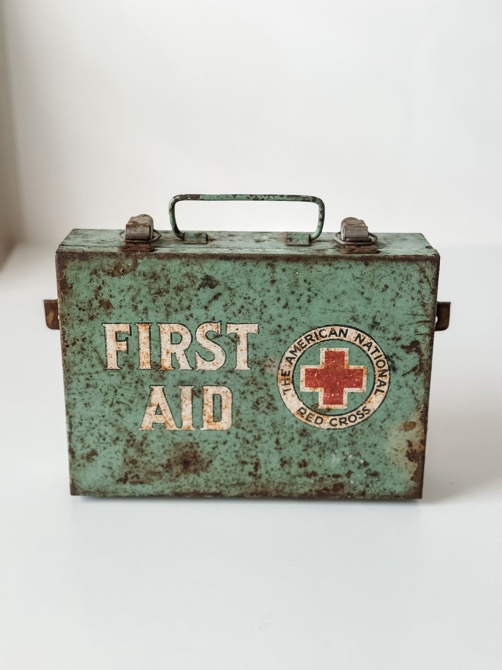 Vintage Metal Green and Red First Aid Kit