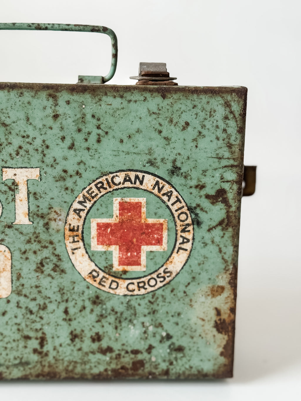 Vintage Metal Green and Red First Aid Kit