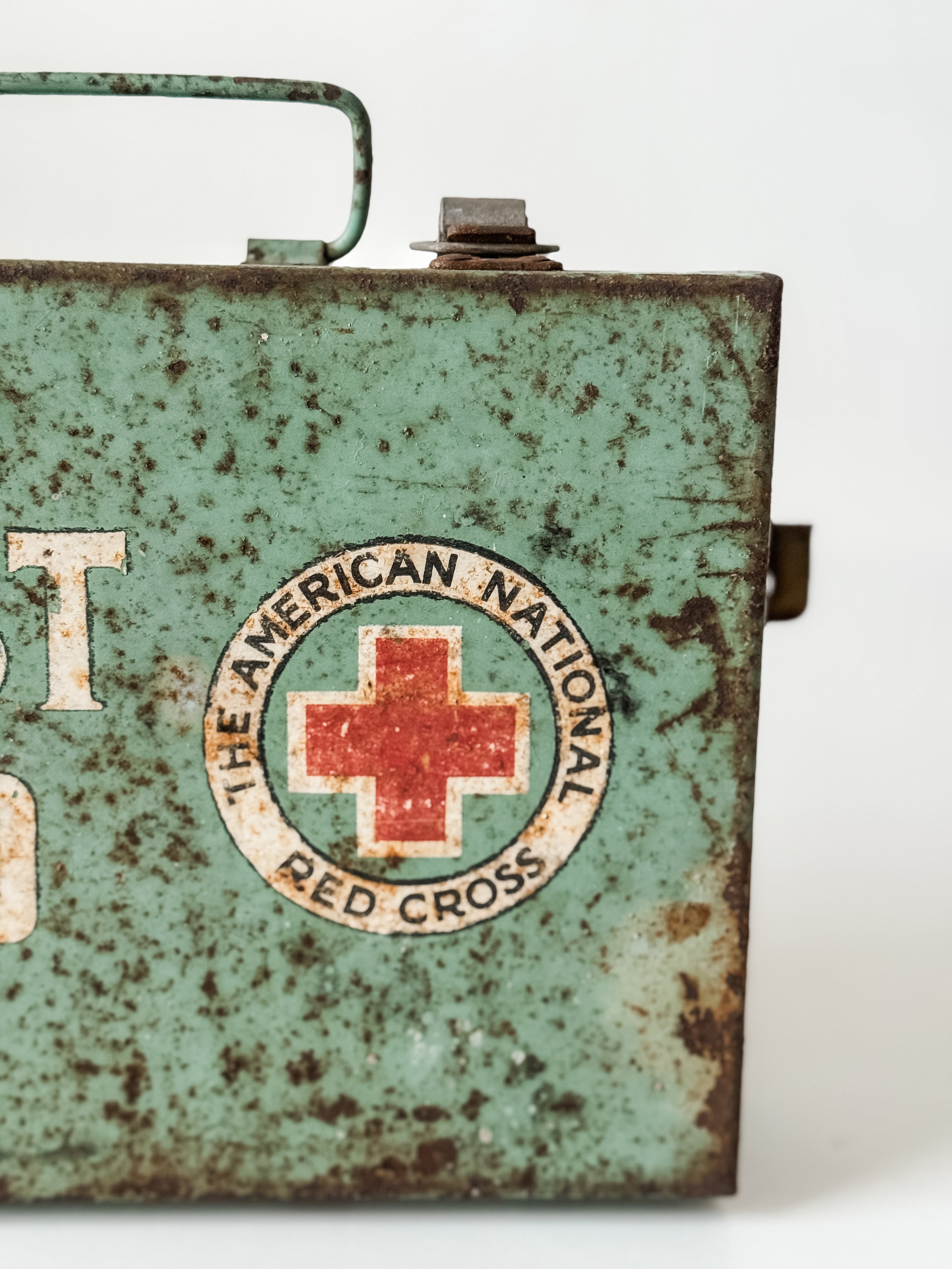 Vintage Metal Green and Red First Aid Kit