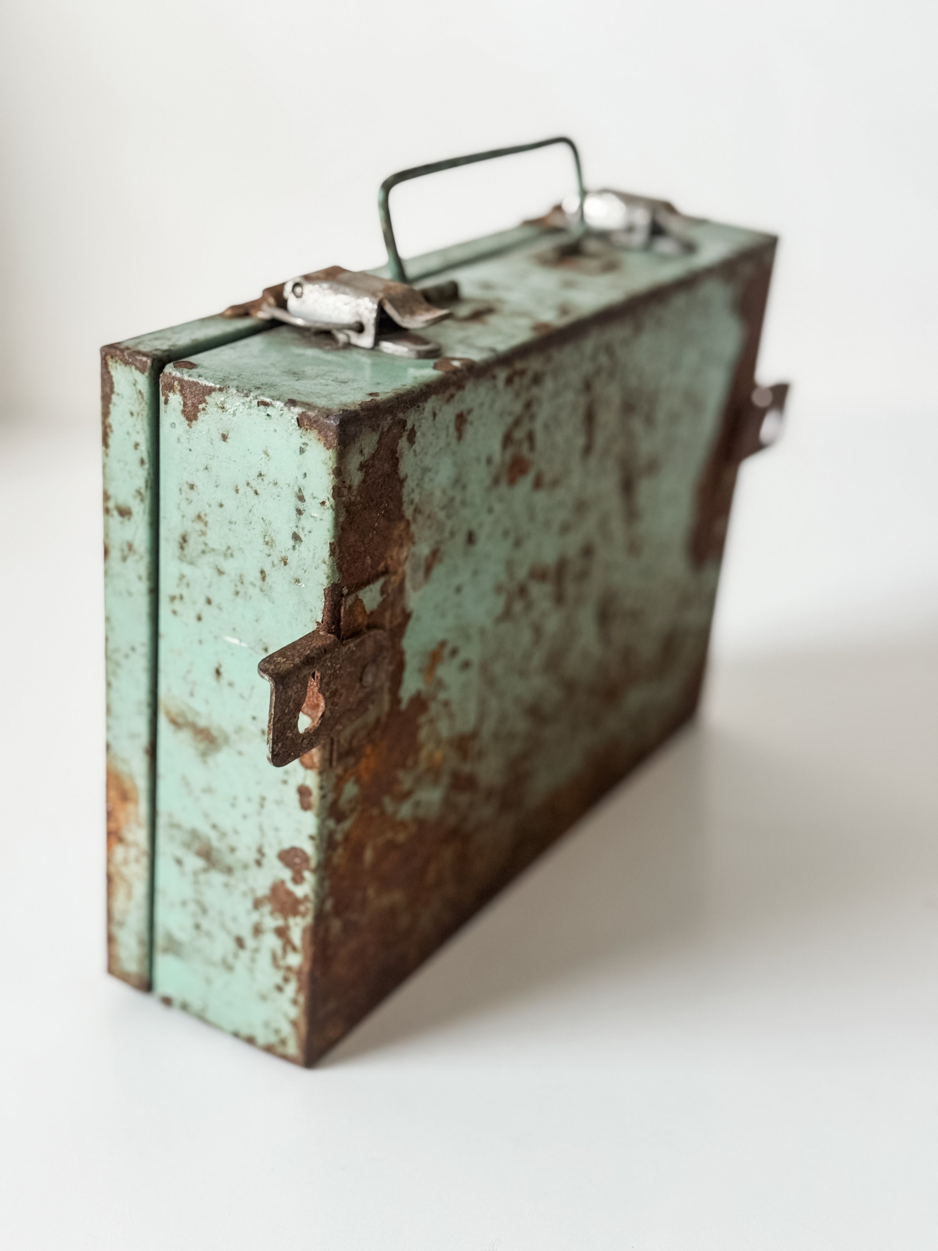 Vintage Metal Green and Red First Aid Kit