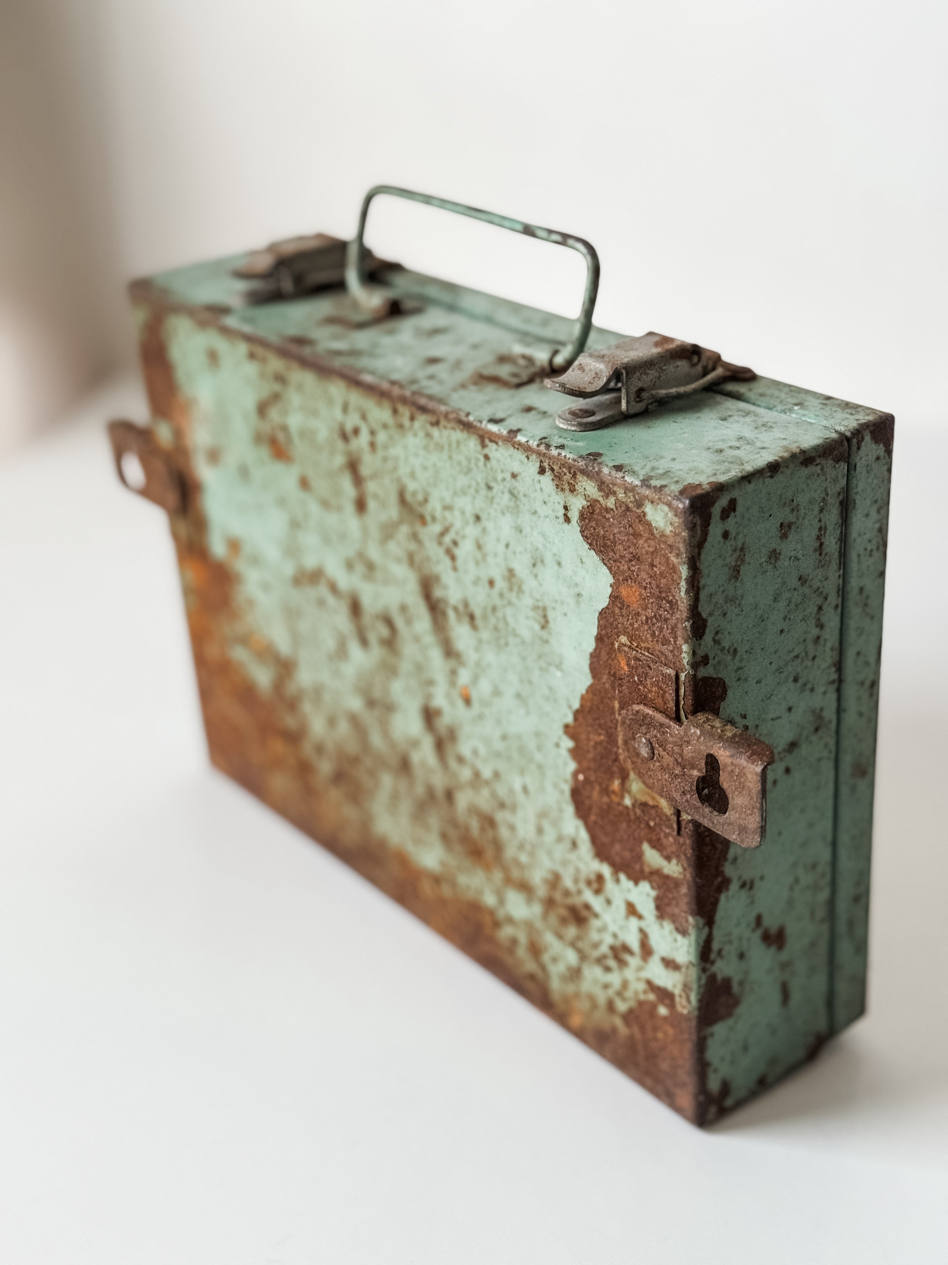 Vintage Metal Green and Red First Aid Kit