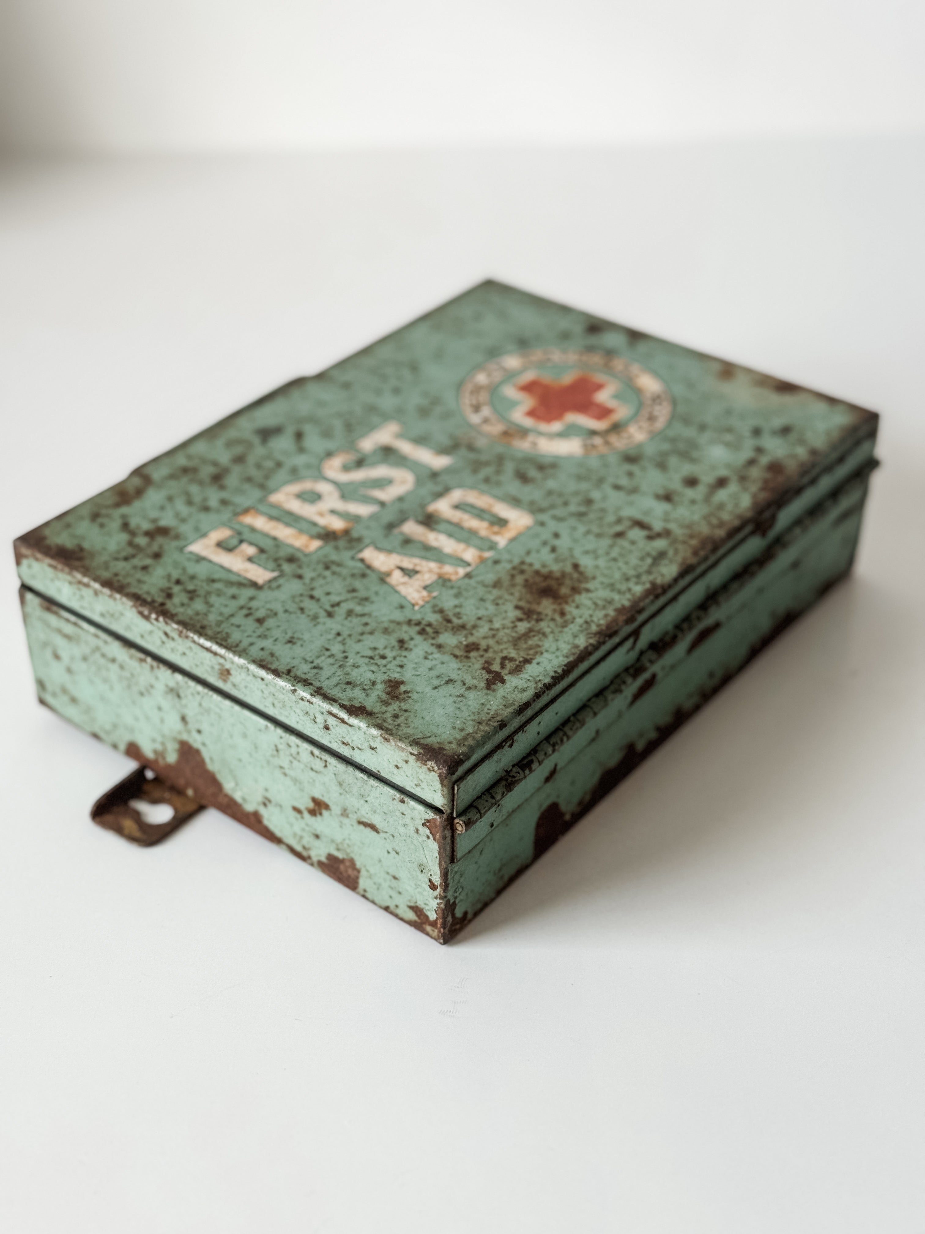Vintage Metal Green and Red First Aid Kit