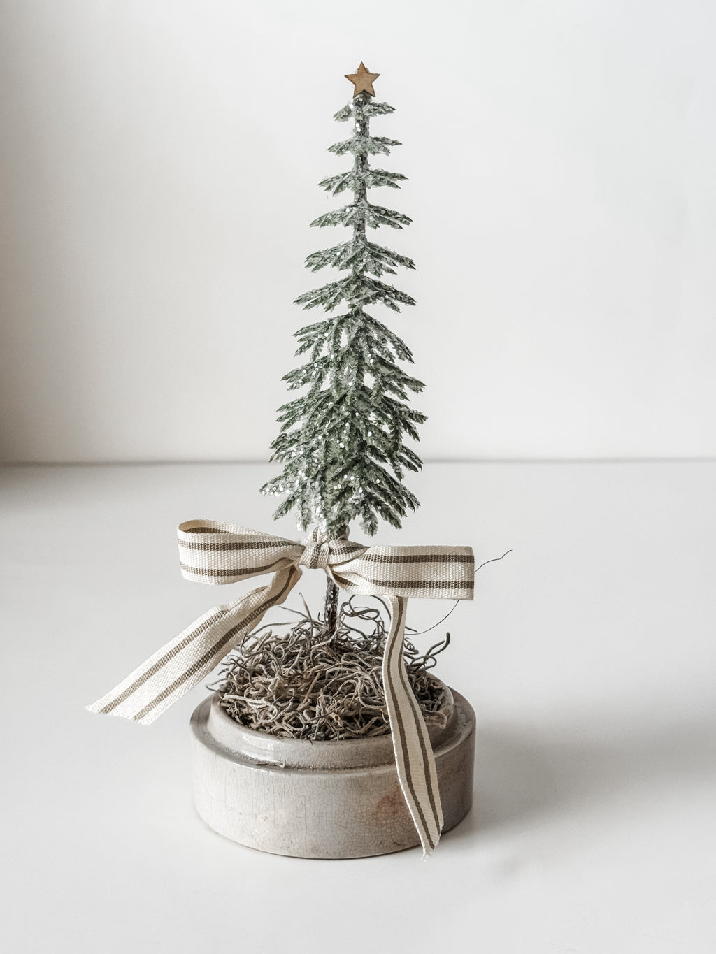 Medium Sized Antique Ironstone Pot With Primitive Tree