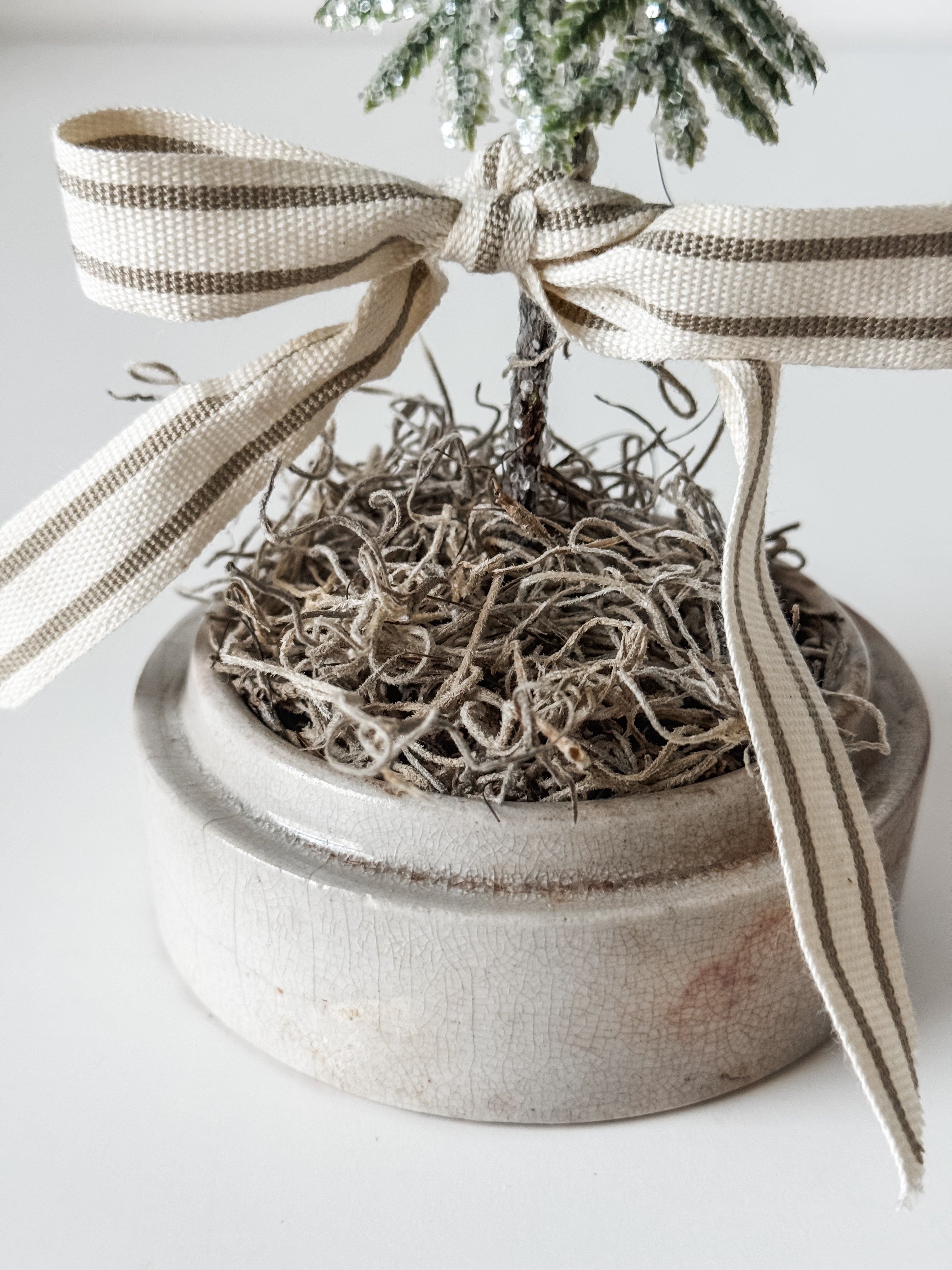 Medium Sized Antique Ironstone Pot With Primitive Tree