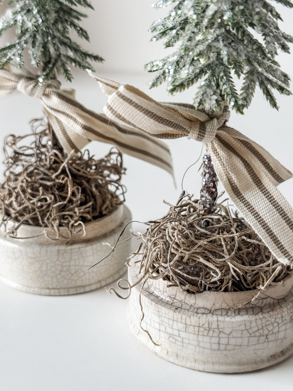 Small Sized Antique Ironstone Pot With Primitive Tree