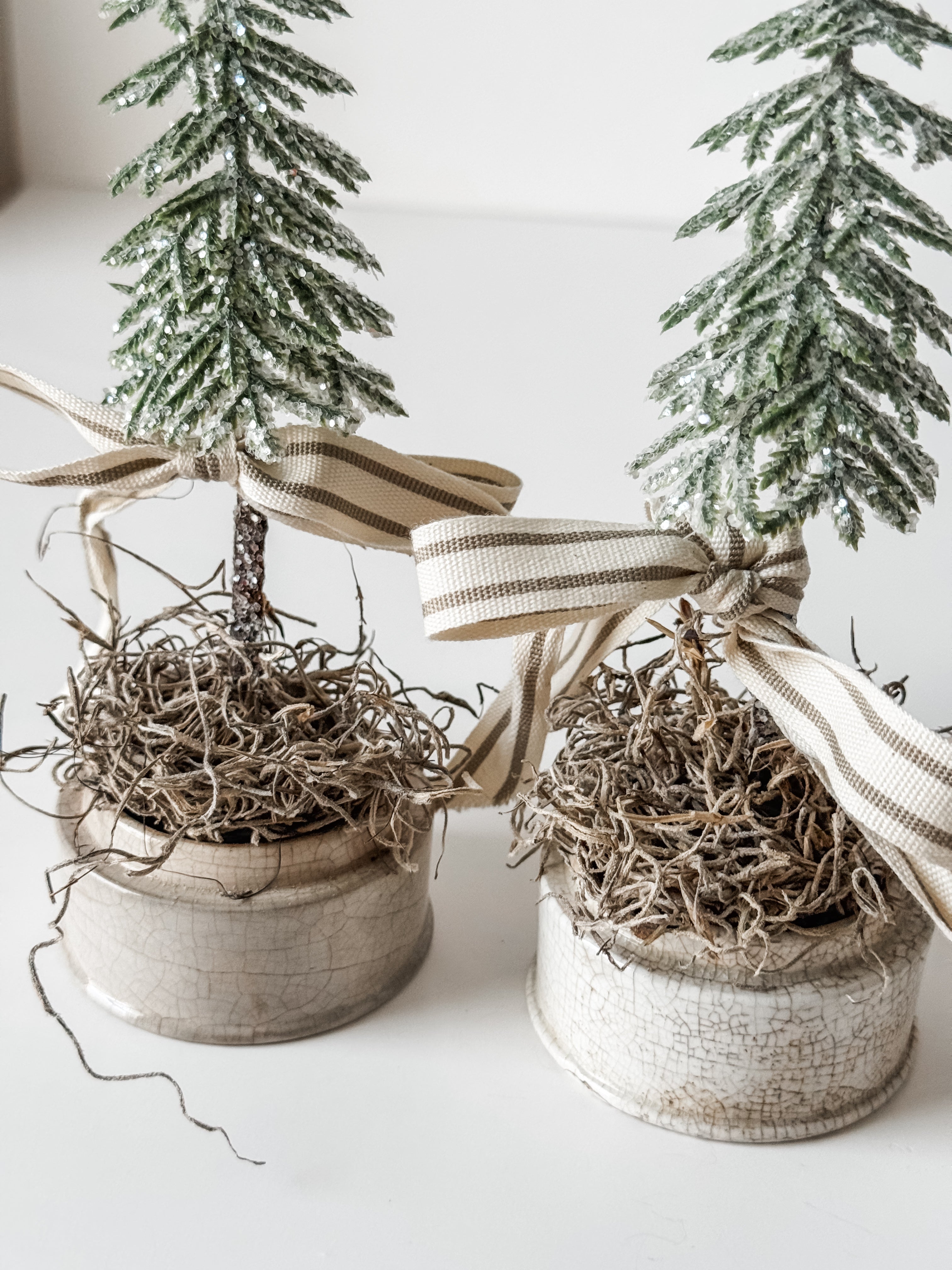 Small Sized Antique Ironstone Pot With Primitive Tree