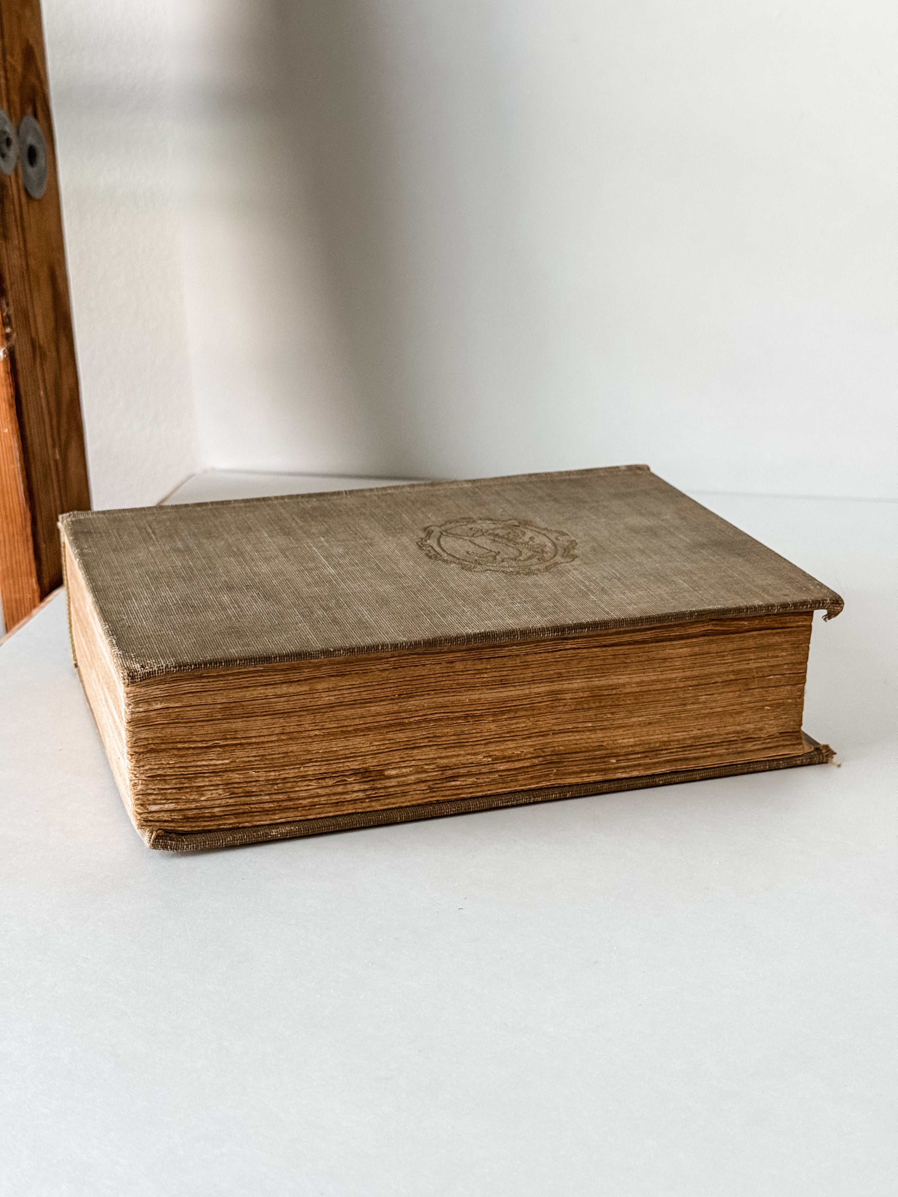 Vintage Neutral Book With Green Graphics On The Spine