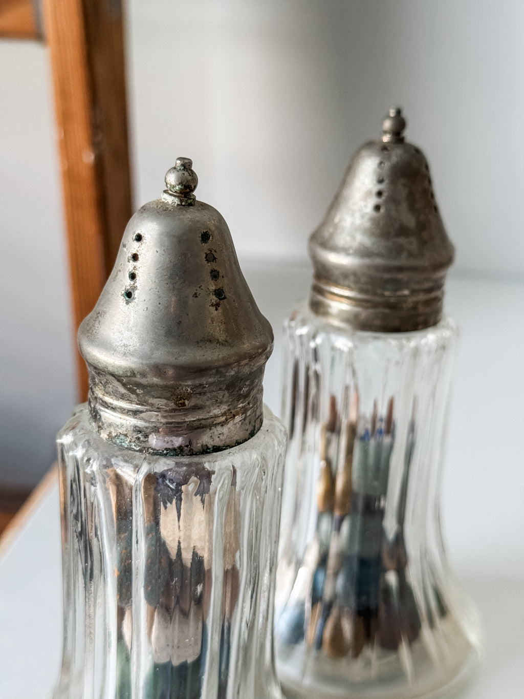 Vintage Glass Shaker With Silver Top And 30 Antique Clay Marbles
