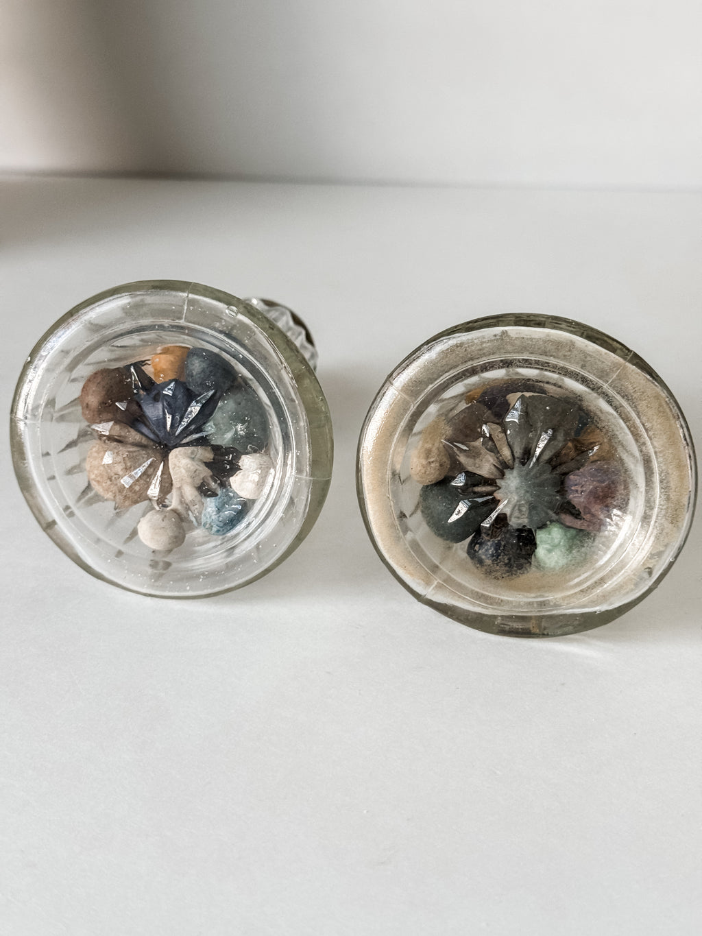 Vintage Glass Shaker With Silver Top And 30 Antique Clay Marbles