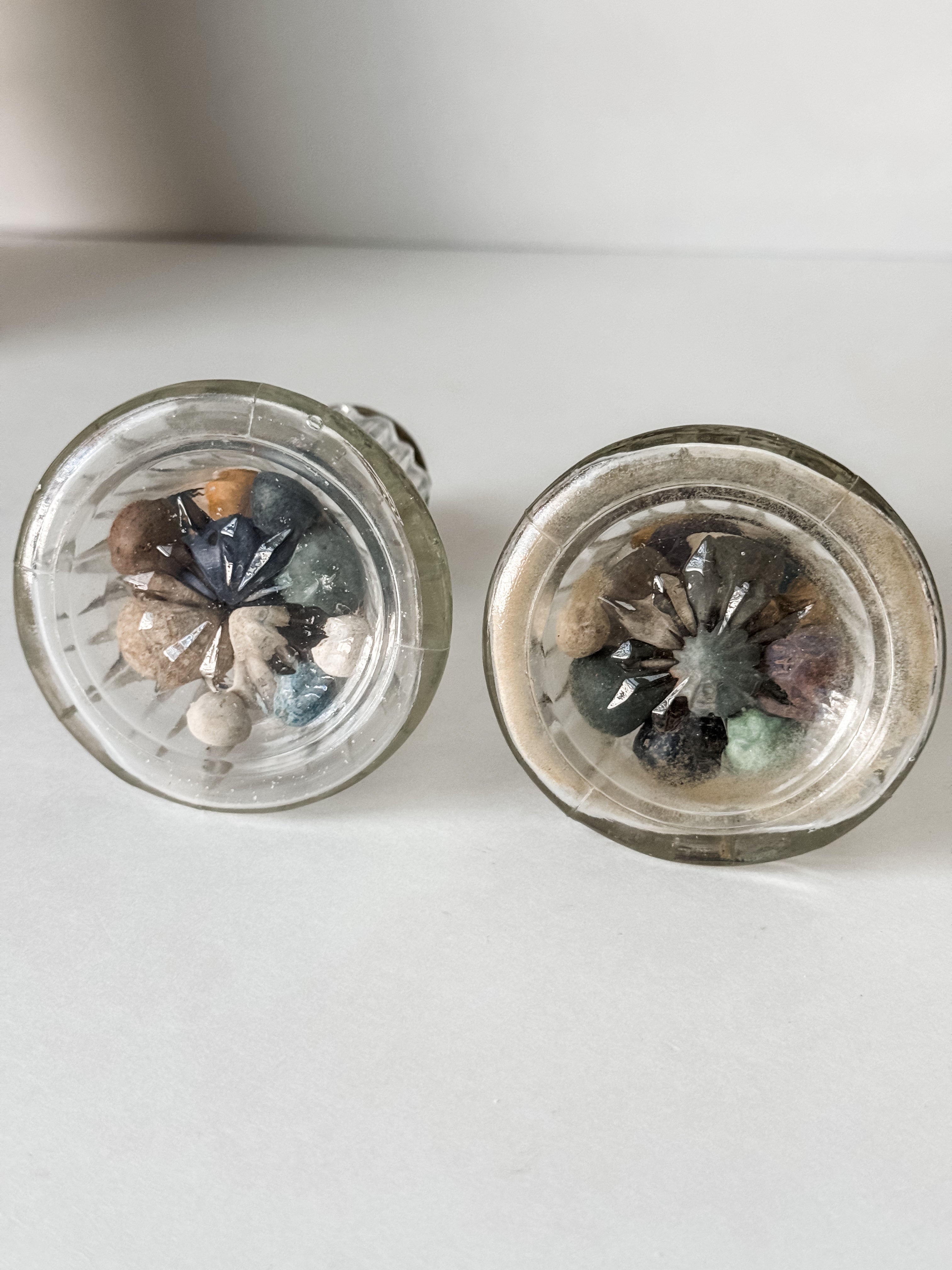 Vintage Glass Shaker With Silver Top And 30 Antique Clay Marbles