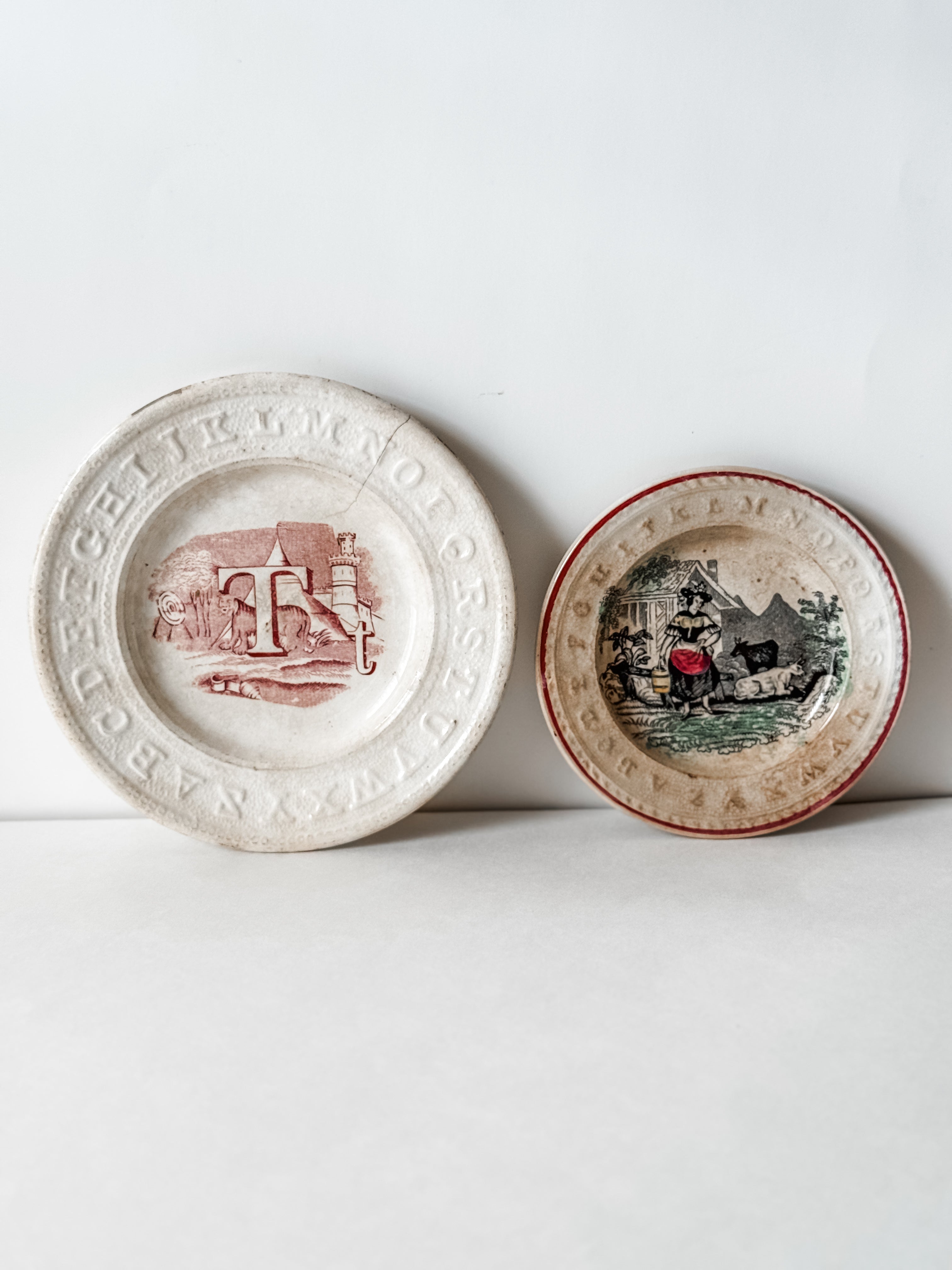Antique Set Of Two Ironstone Child's Alphabet Plates
