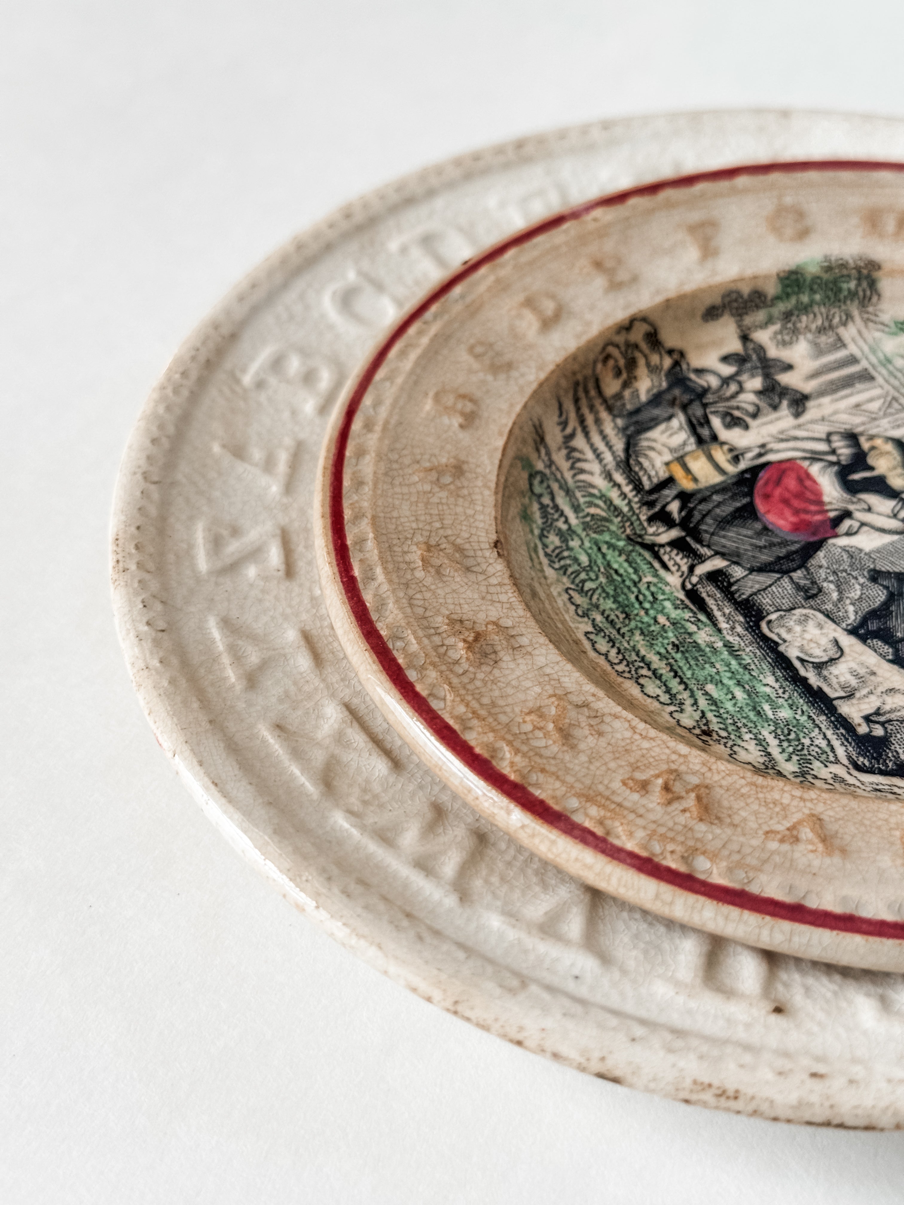 Antique Set Of Two Ironstone Child's Alphabet Plates