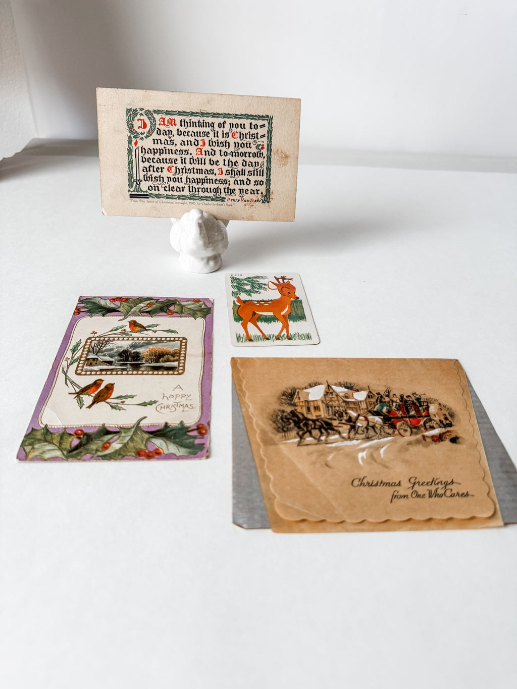 Vintage Christmas Card and Postcards With White Ceramic Turkey