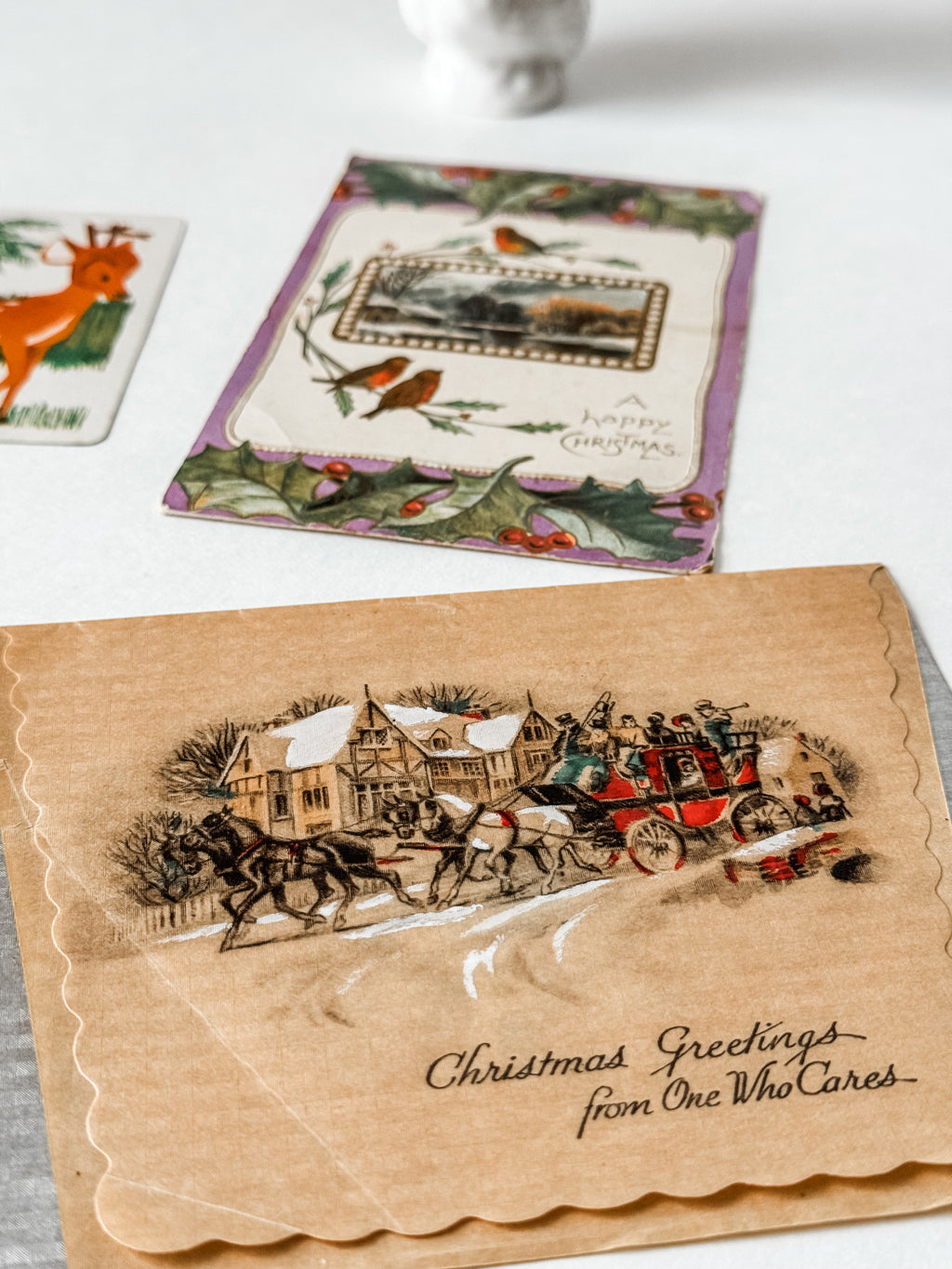 Vintage Christmas Card and Postcards With White Ceramic Turkey