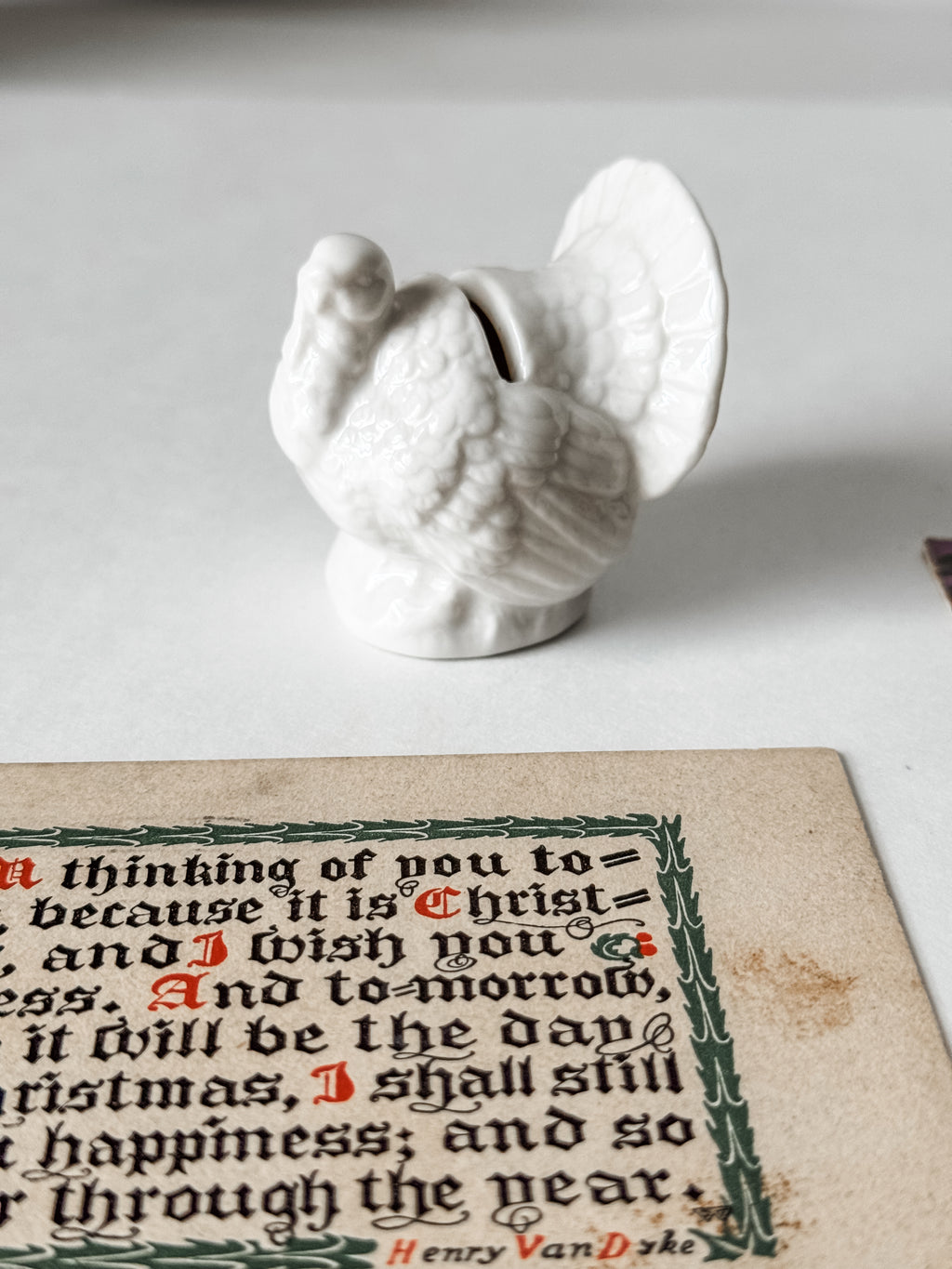 Vintage Christmas Card and Postcards With White Ceramic Turkey