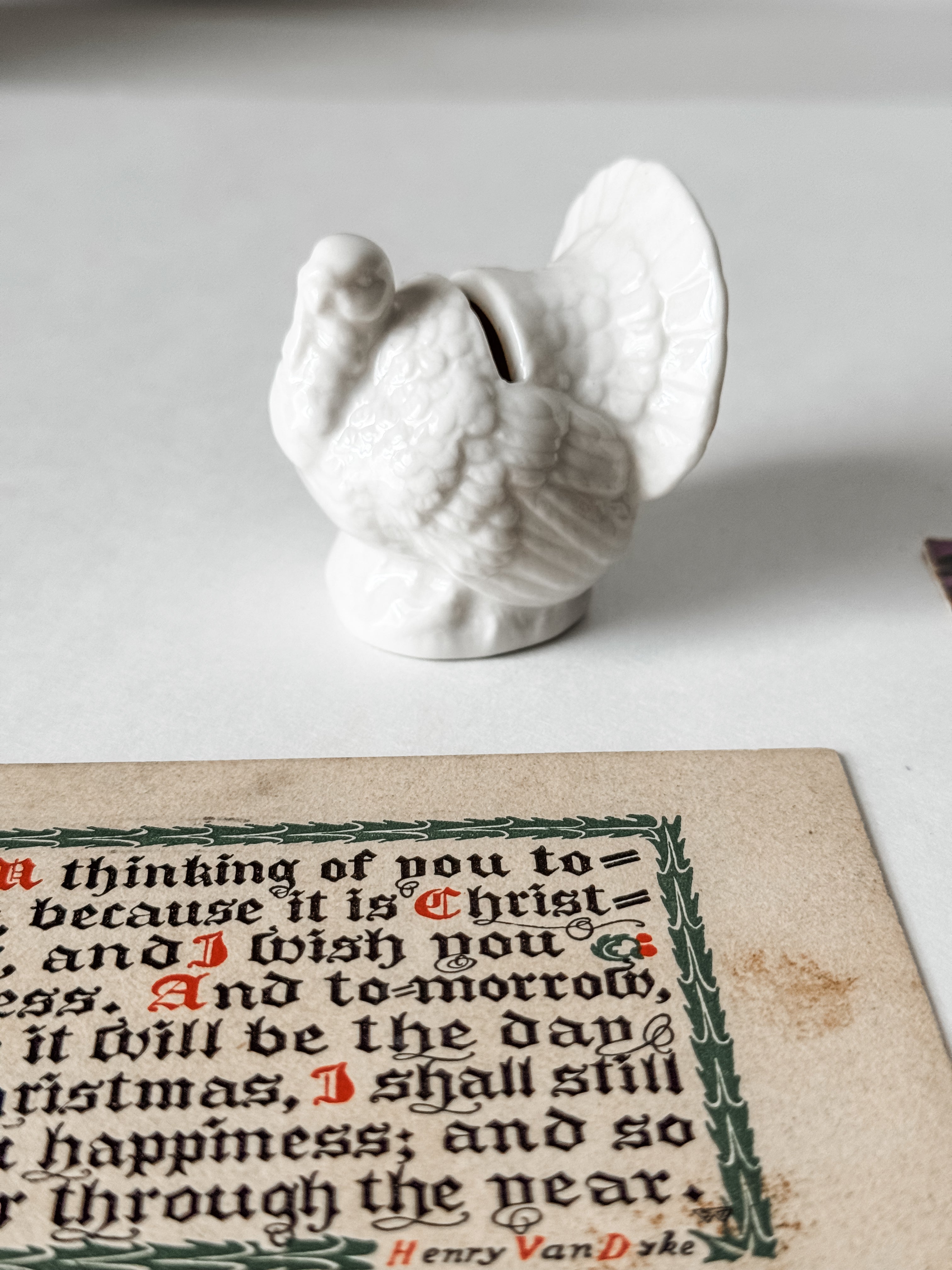 Vintage Christmas Card and Postcards With White Ceramic Turkey