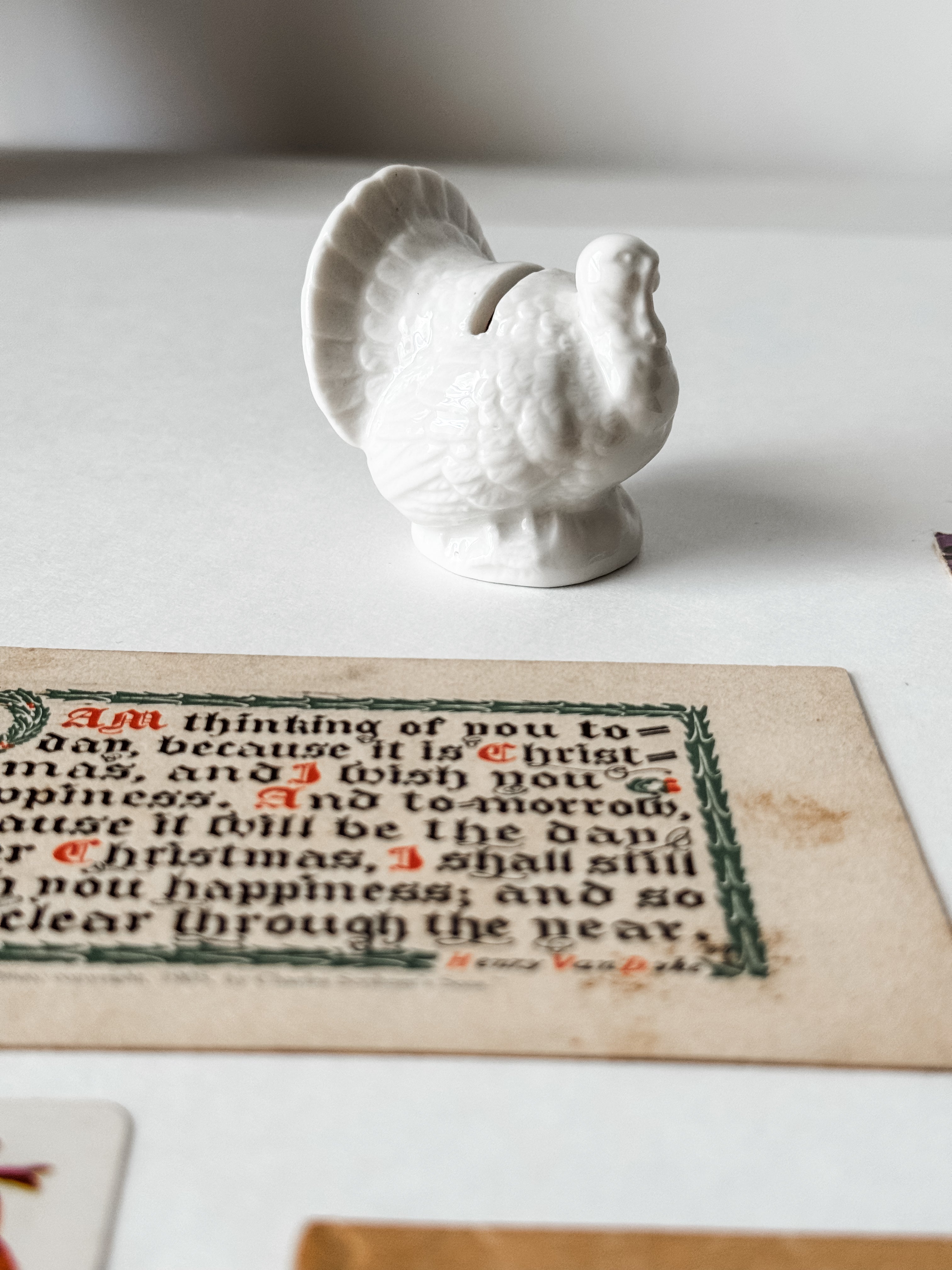 Vintage Christmas Card and Postcards With White Ceramic Turkey