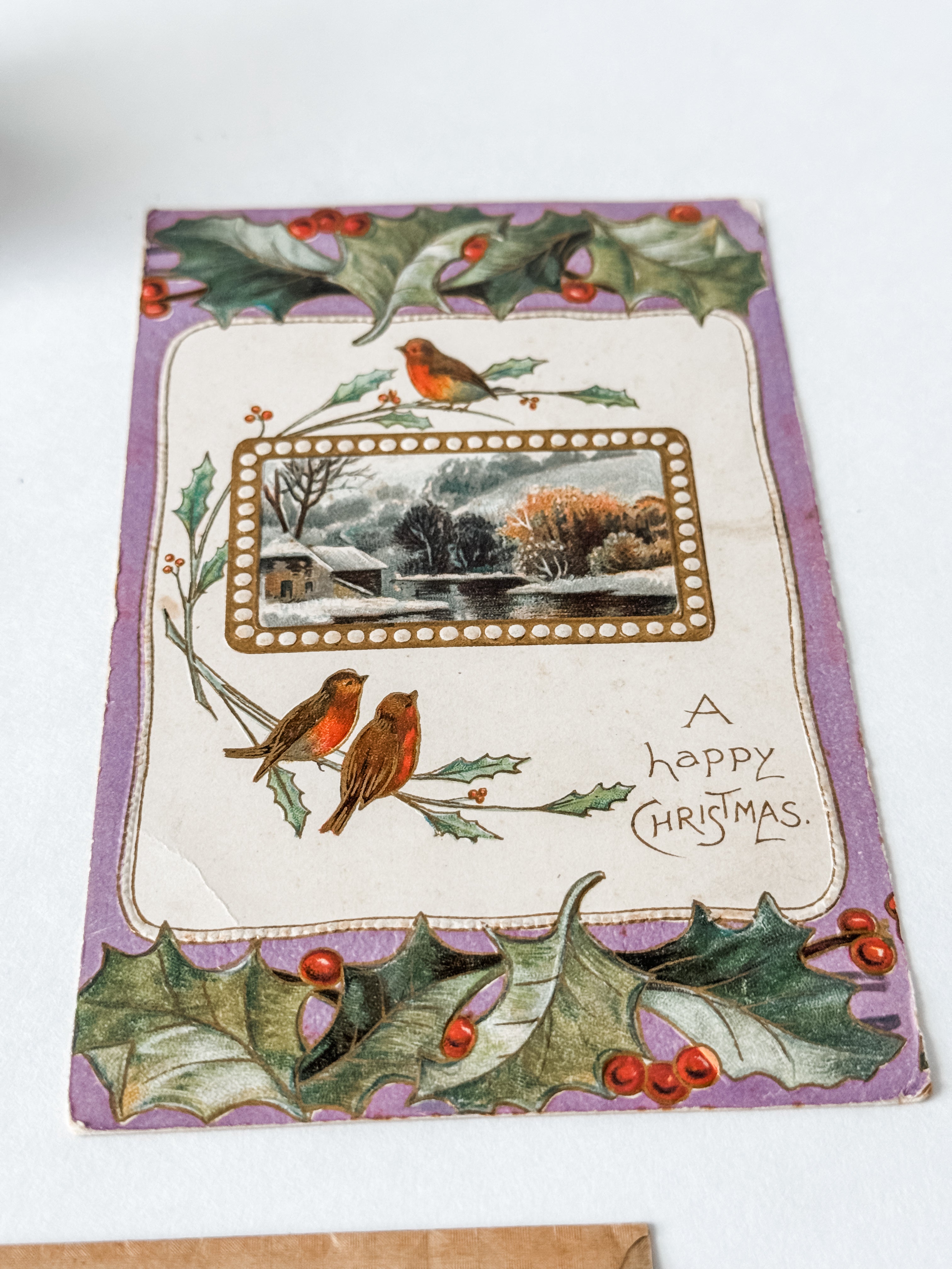 Vintage Christmas Card and Postcards With White Ceramic Turkey