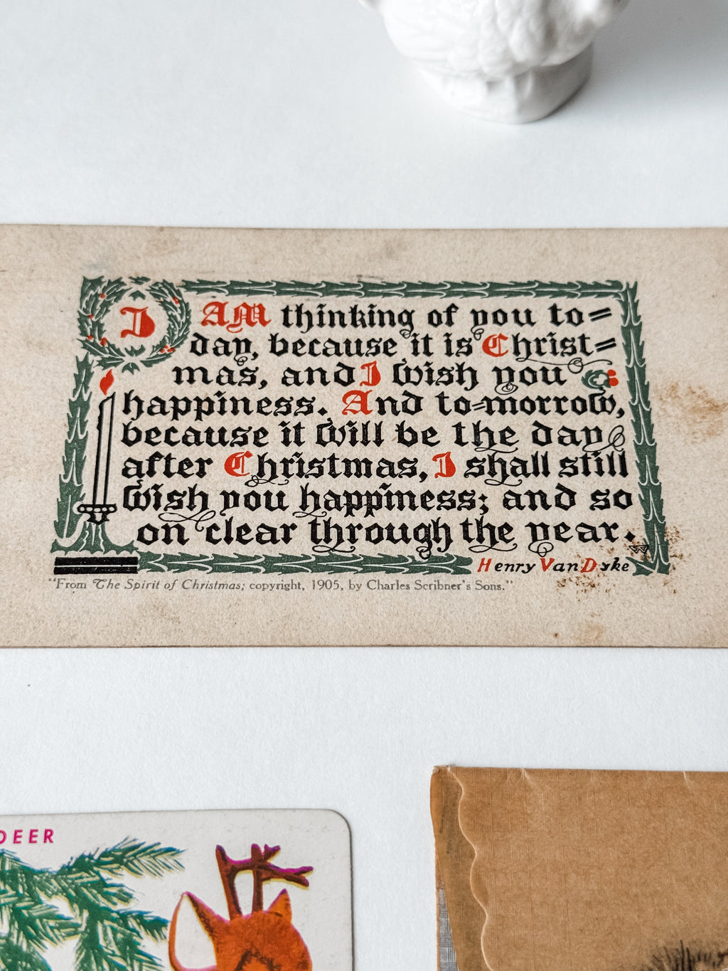 Vintage Christmas Card and Postcards With White Ceramic Turkey