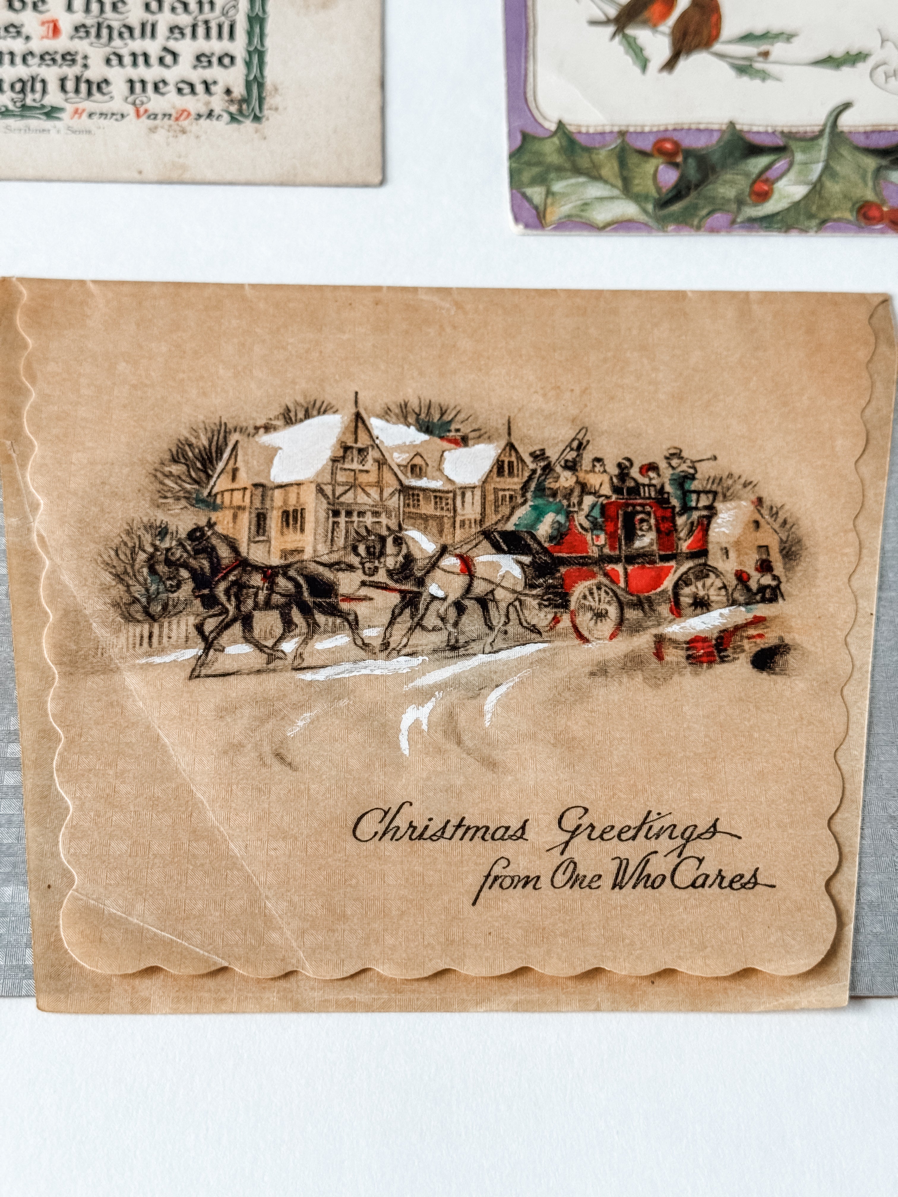 Vintage Christmas Card and Postcards With White Ceramic Turkey