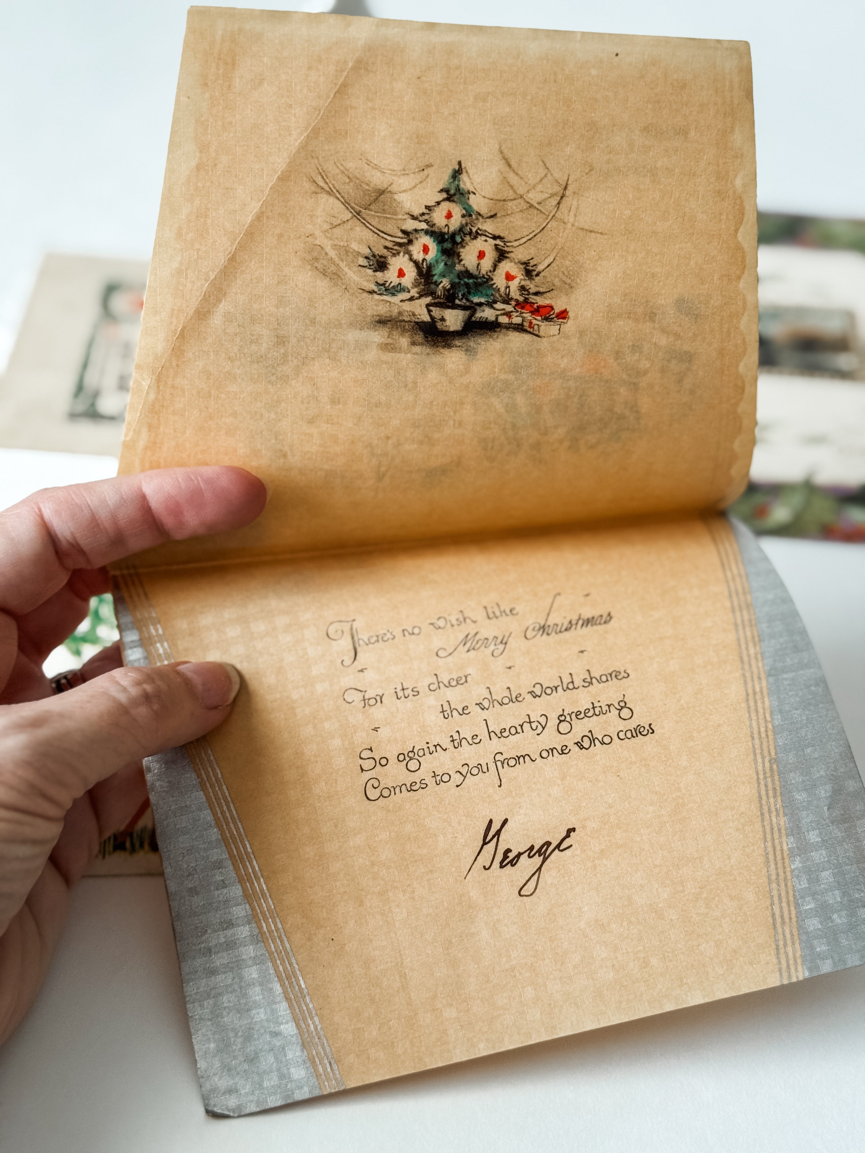 Vintage Christmas Card and Postcards With White Ceramic Turkey