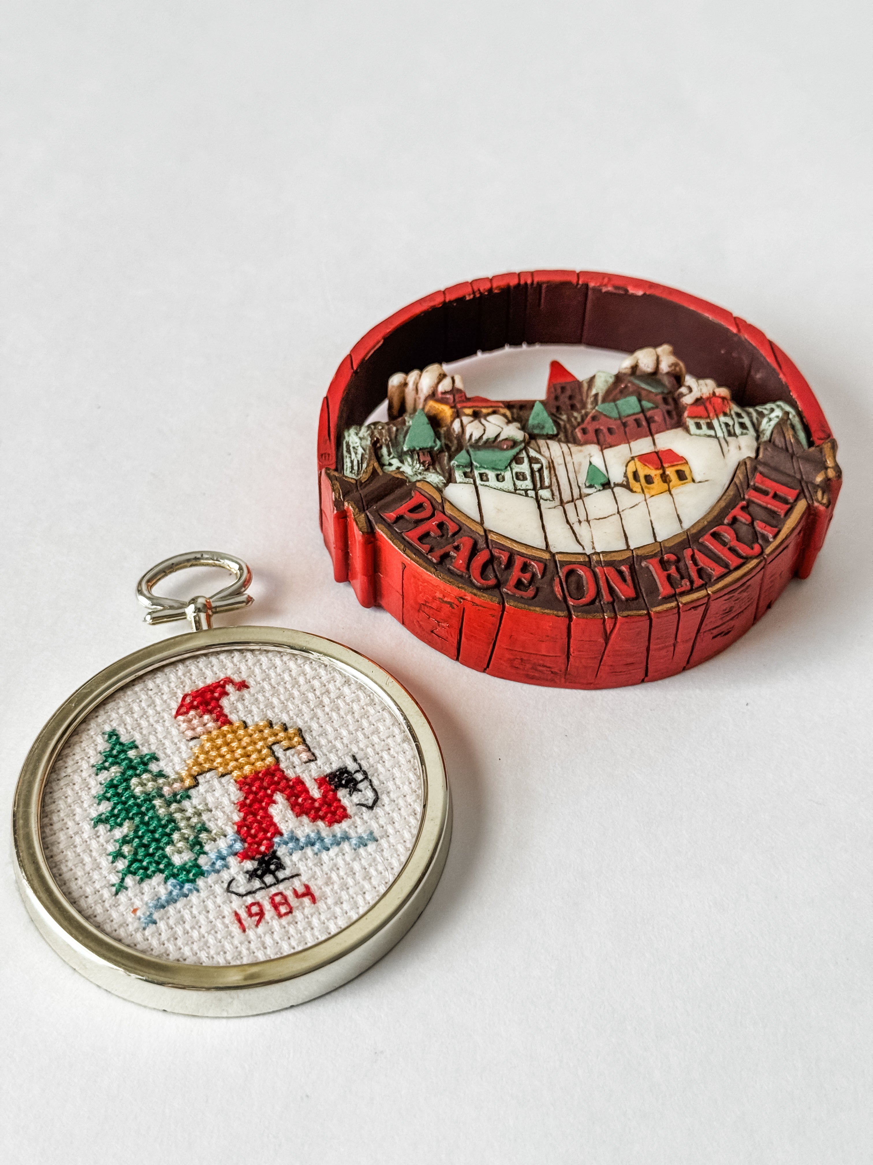 Set Of Two Nostalgic Vintage Christmas Ornaments