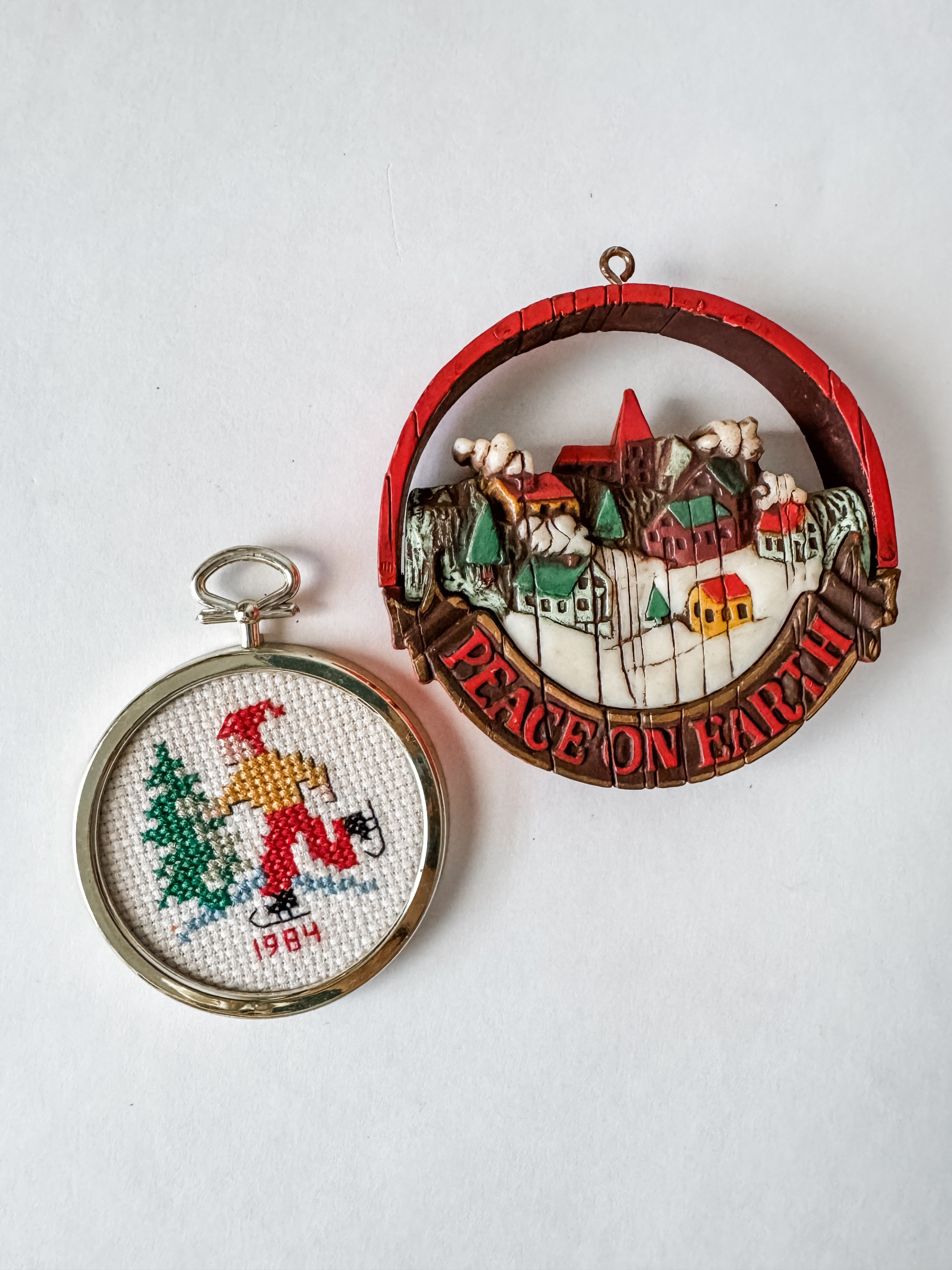 Set Of Two Nostalgic Vintage Christmas Ornaments