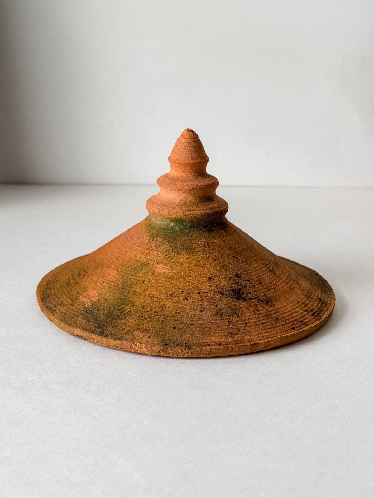 Vintage Mossy Terracotta Lid With Finial