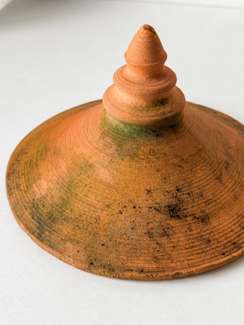 Vintage Mossy Terracotta Lid With Finial