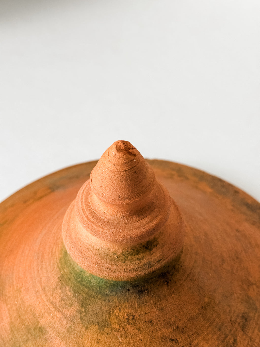 Vintage Mossy Terracotta Lid With Finial